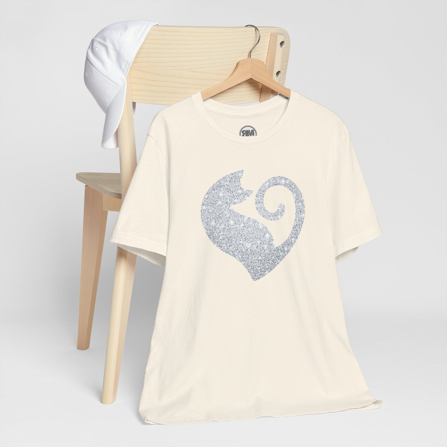 Cat Heart Silver Glitter Look Tee