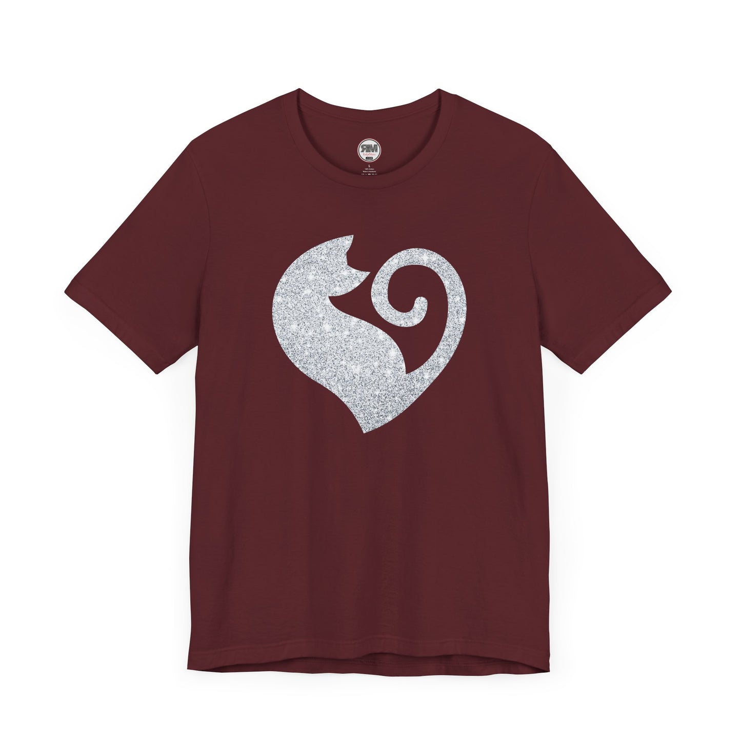 Cat Heart Silver Glitter Look Tee