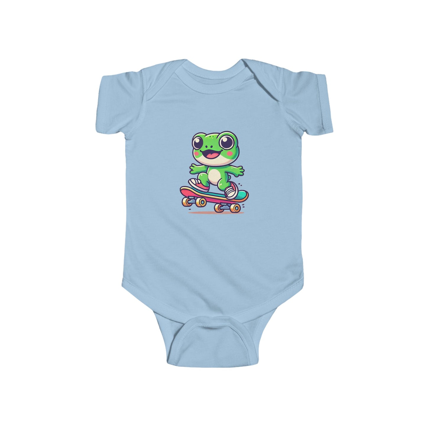 Skateboarding Frog Infant Baby Bodysuit, Newborn Frog Skate Outfit