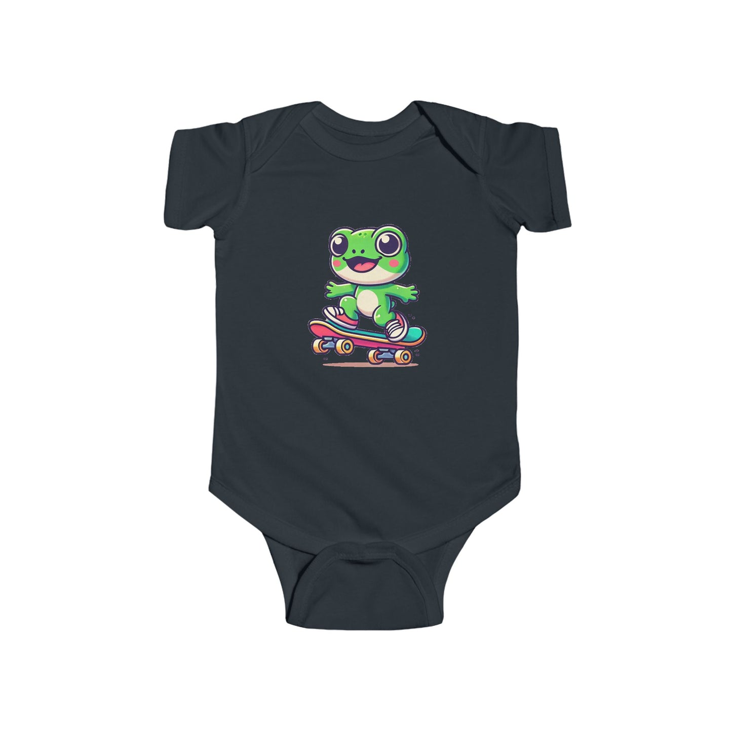 Skateboarding Frog Infant Baby Bodysuit, Newborn Frog Skate Outfit