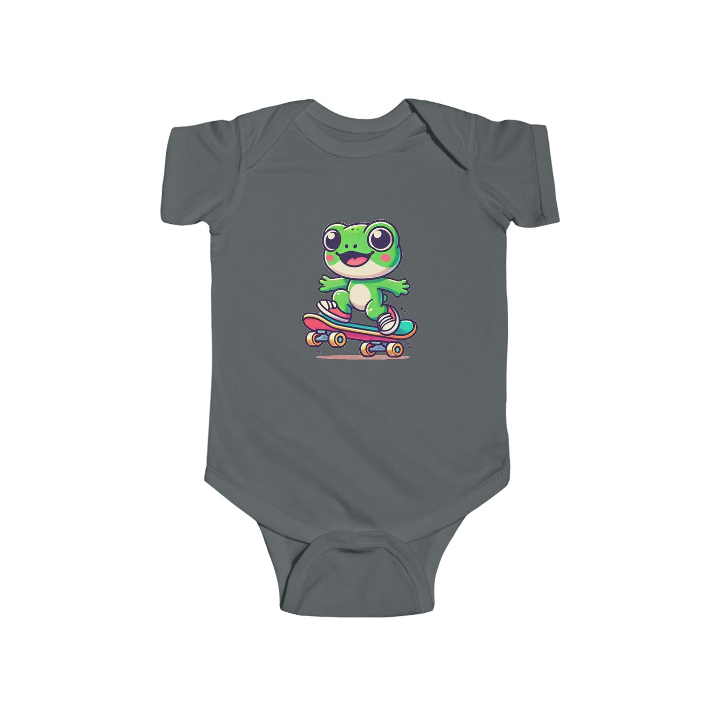 Skateboarding Frog Infant Baby Bodysuit, Newborn Frog Skate Outfit