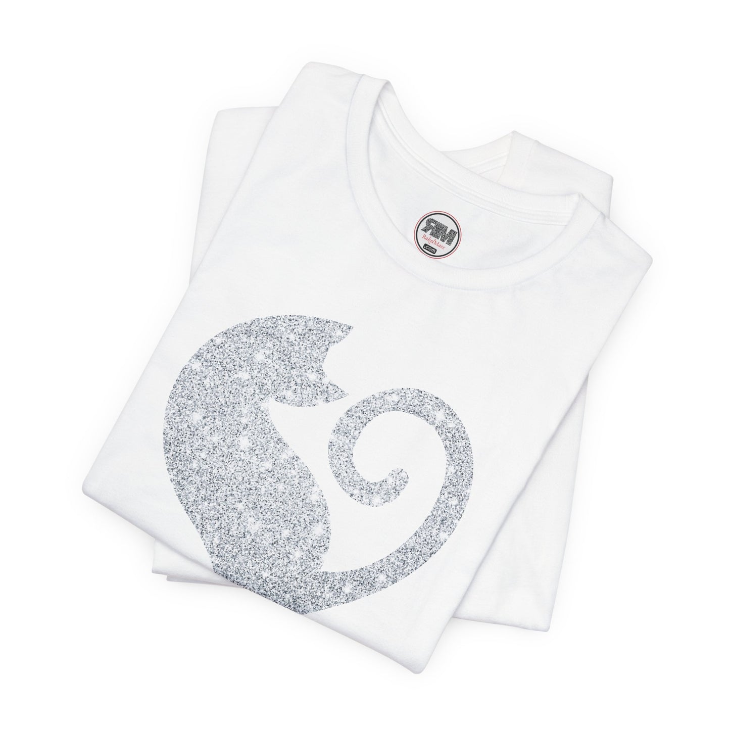 Cat Heart Silver Glitter Look Tee