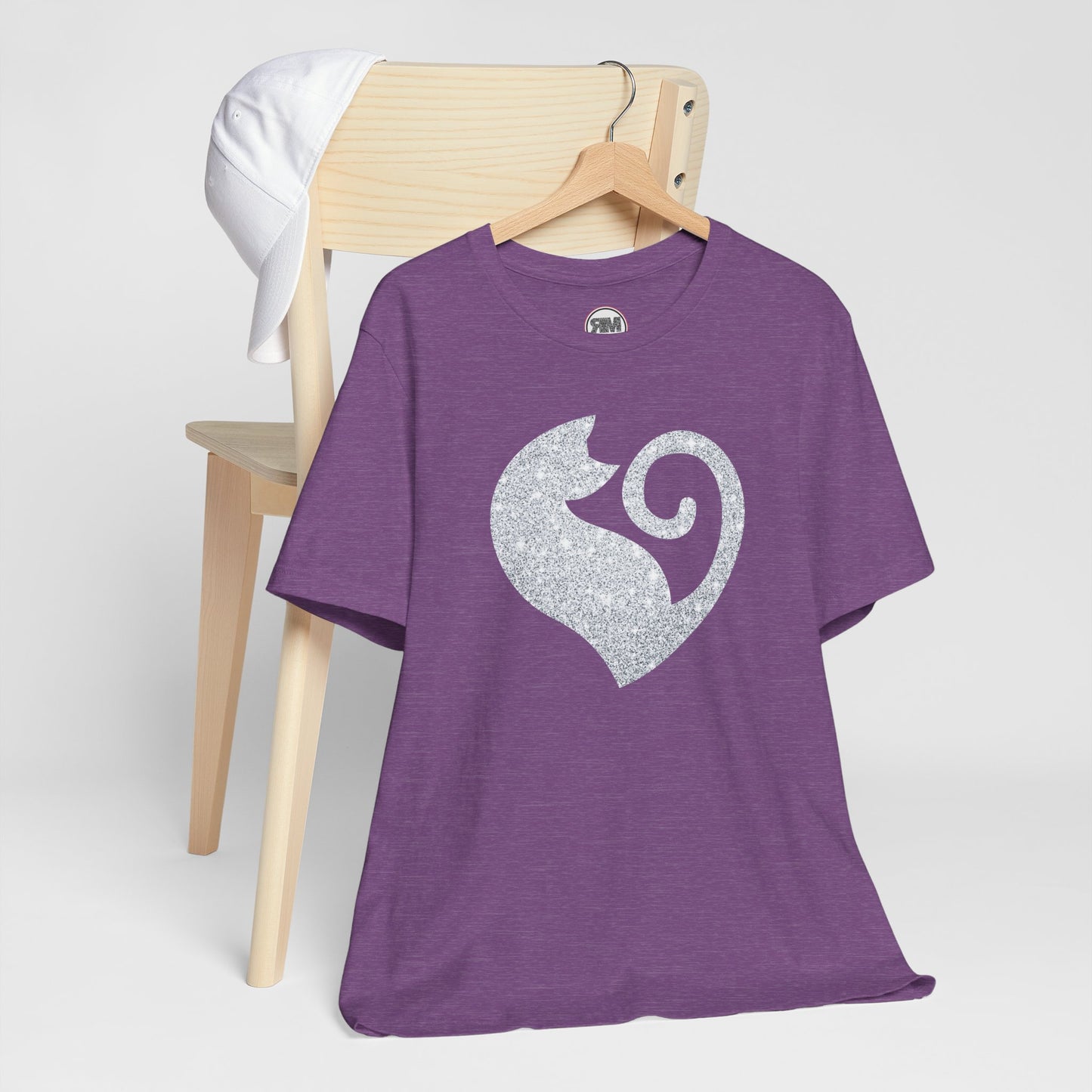 Cat Heart Silver Glitter Look Tee