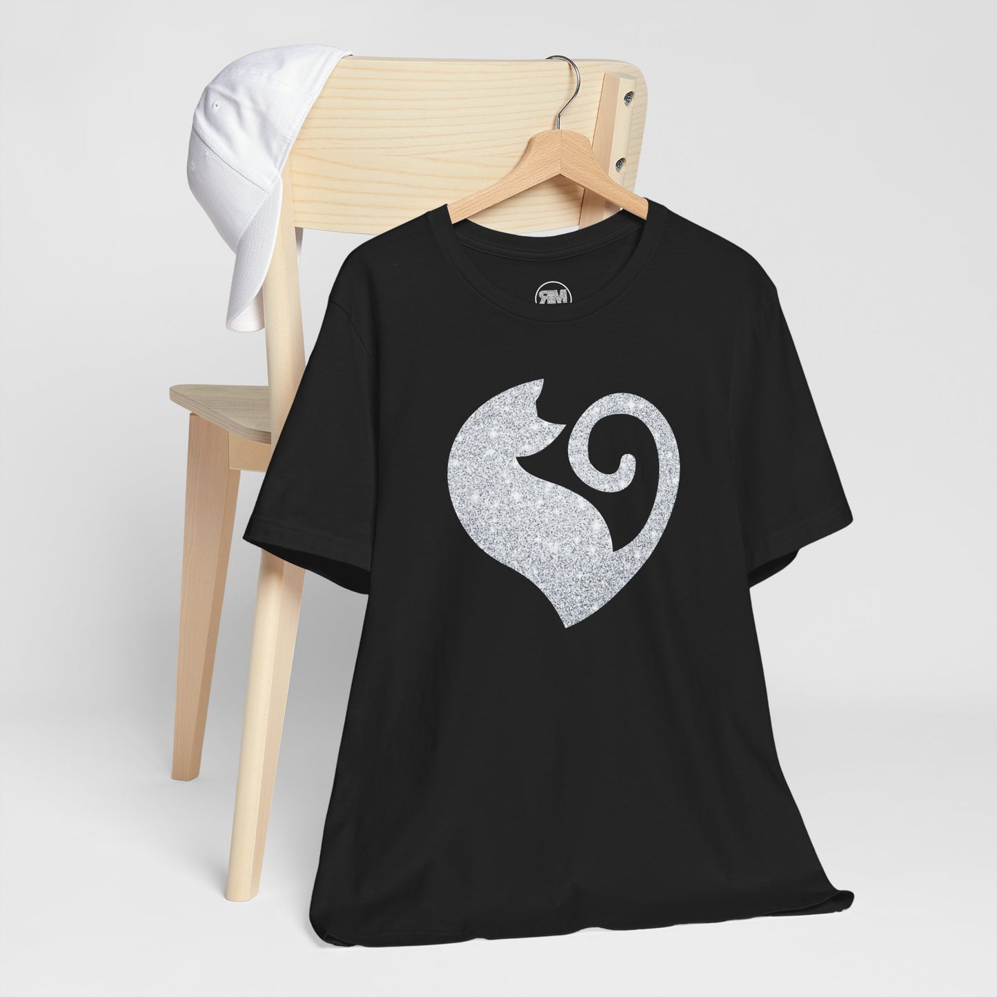 Cat Heart Silver Glitter Look Tee