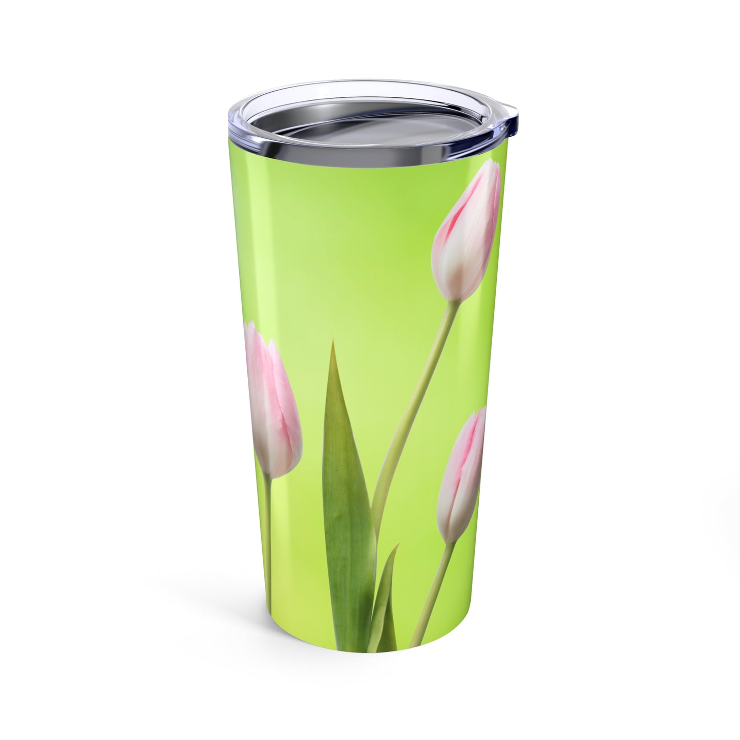 Pink Tulips Skinny Tumbler – 20 oz Floral Stainless Steel Travel Cup Printify