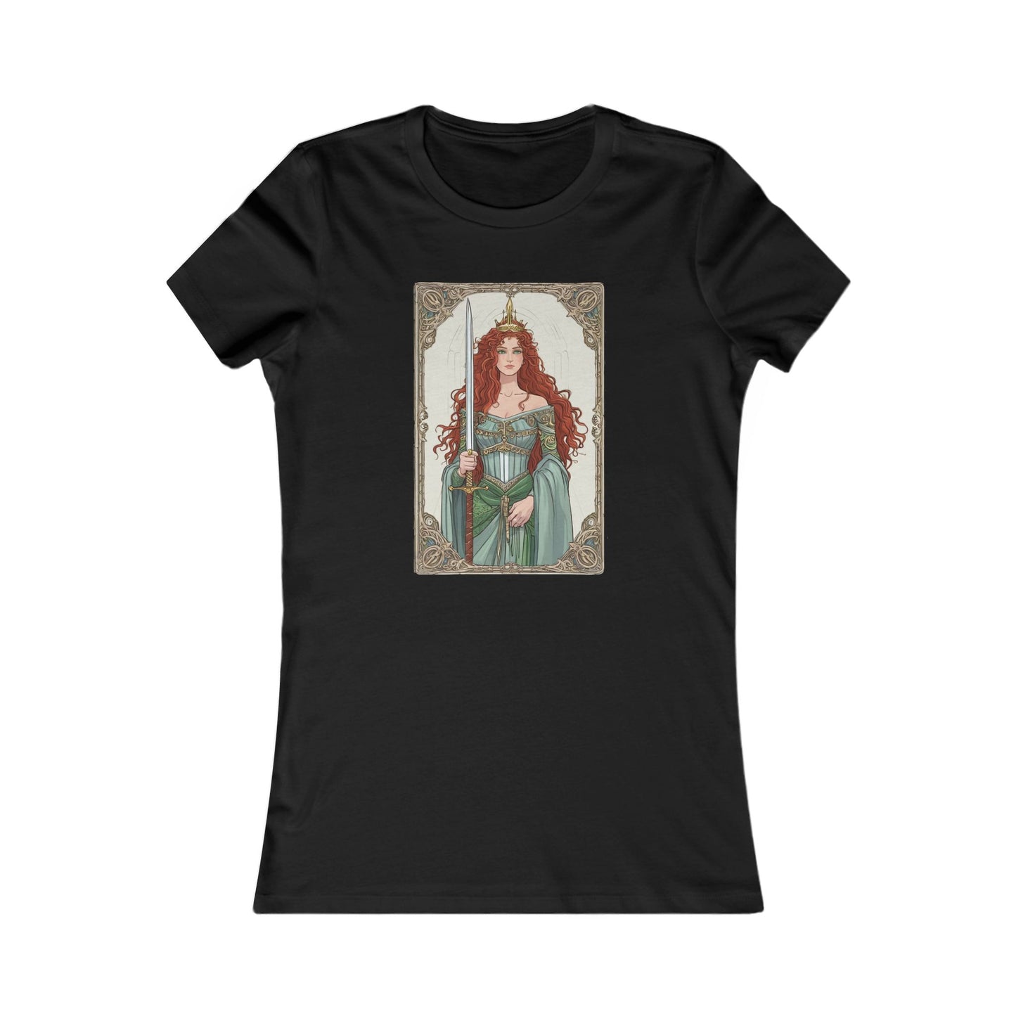 Queen of Swords Tarot T Shirt in Scarlet, Clarity and Strength Tee
