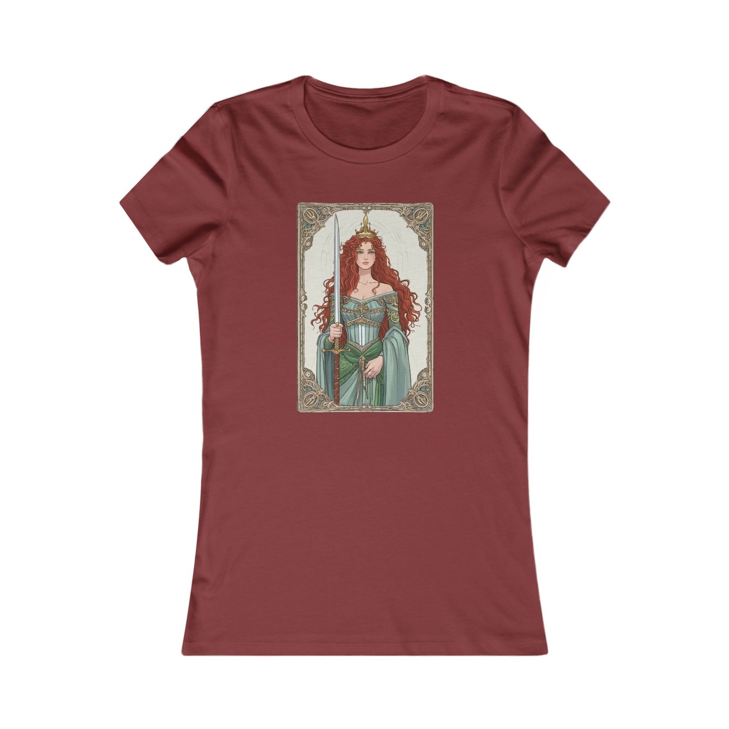 Queen of Swords Tarot T Shirt in Scarlet, Clarity and Strength Tee
