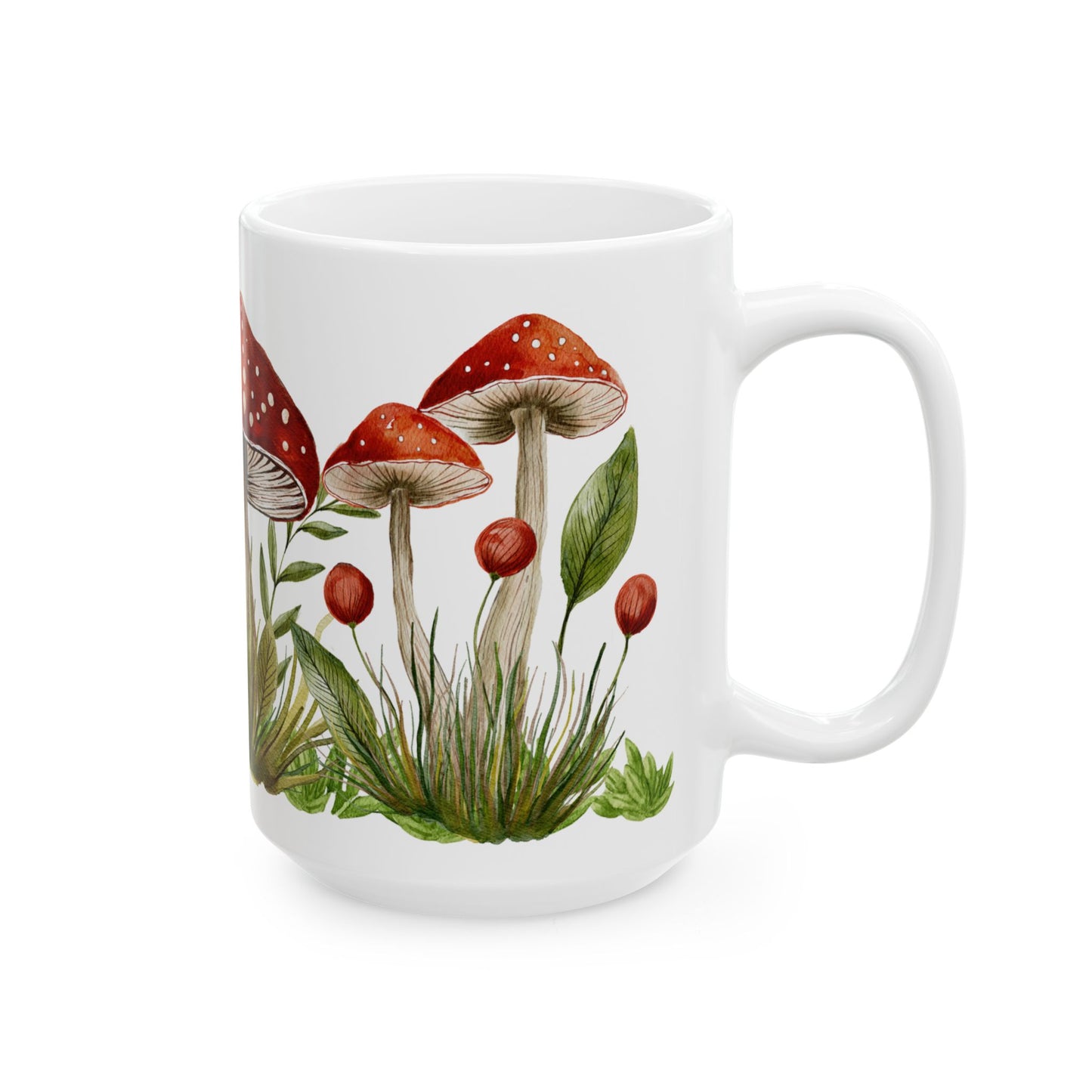 Mushroom Garden Ceramic Mug — Botanical Cottagecore Fungi Coffee Cup (11 oz & 15 oz)