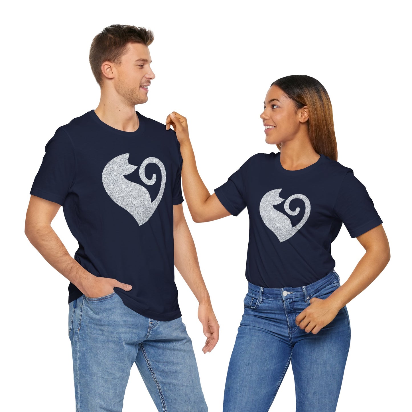 Cat Heart Silver Glitter Look Tee
