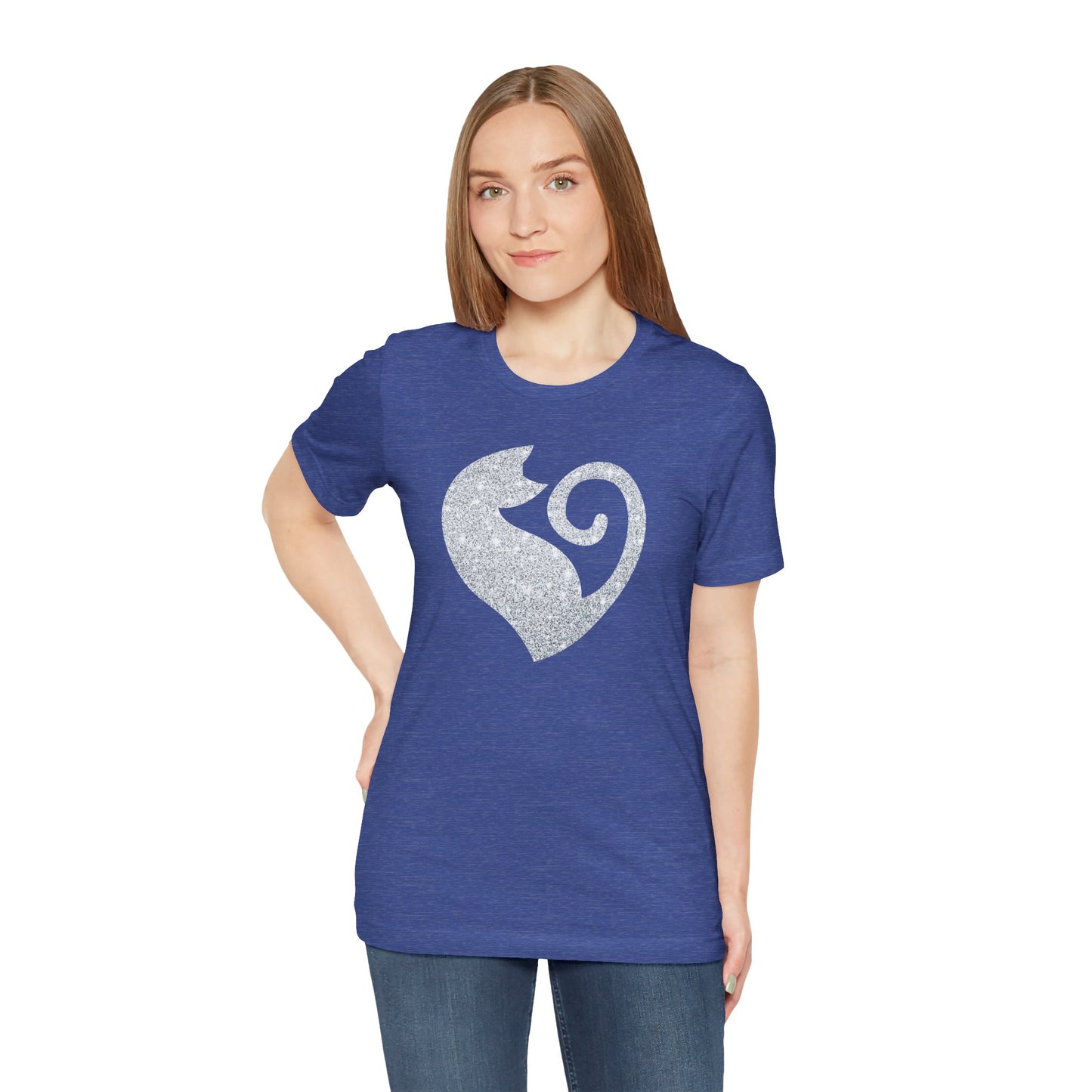 Cat Heart Silver Glitter Look Tee