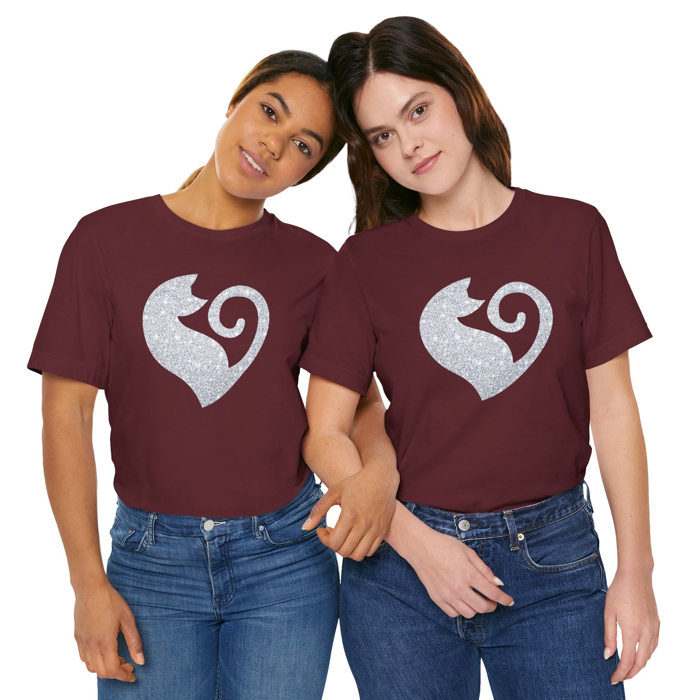 Cat Heart Silver Glitter Look Tee