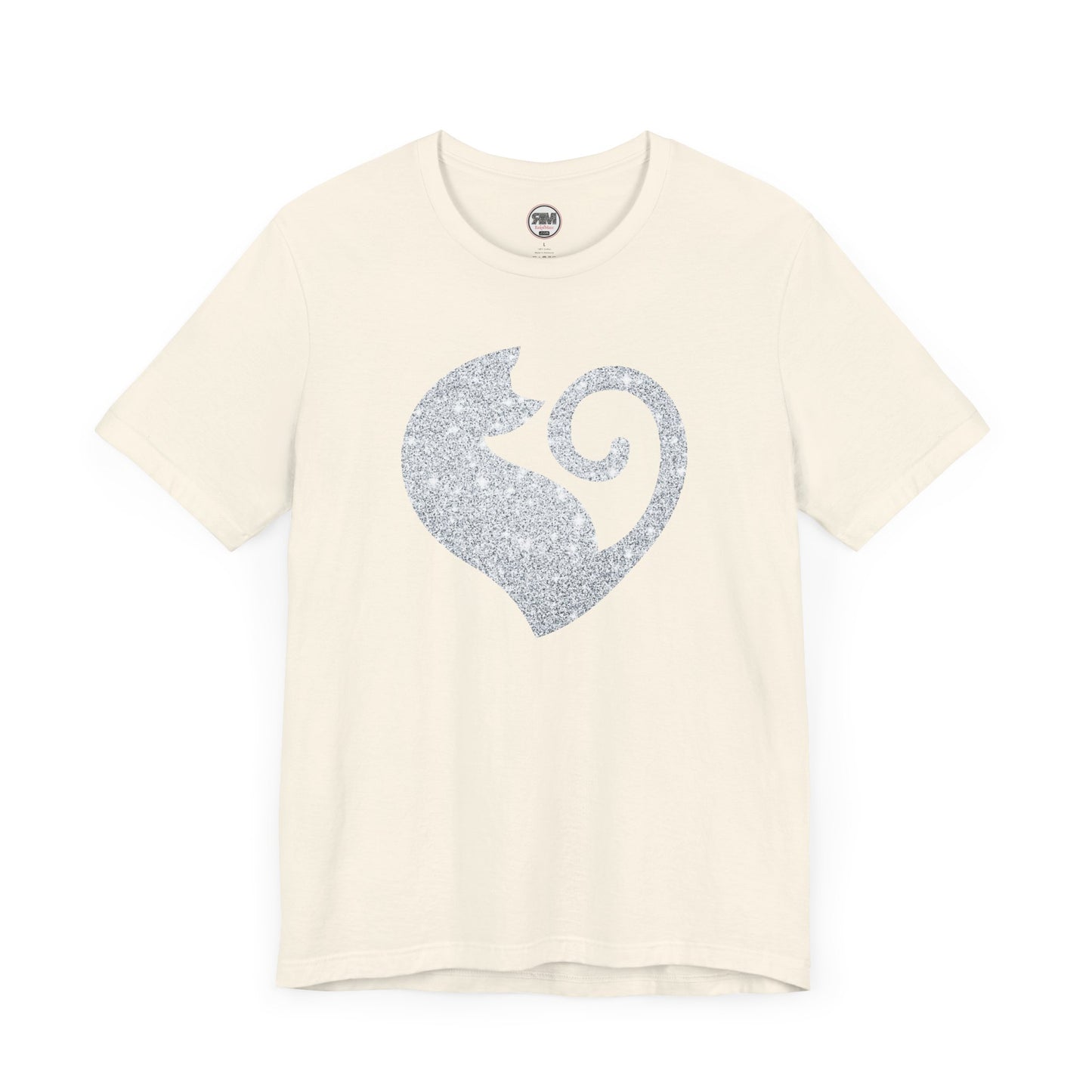 Cat Heart Silver Glitter Look Tee