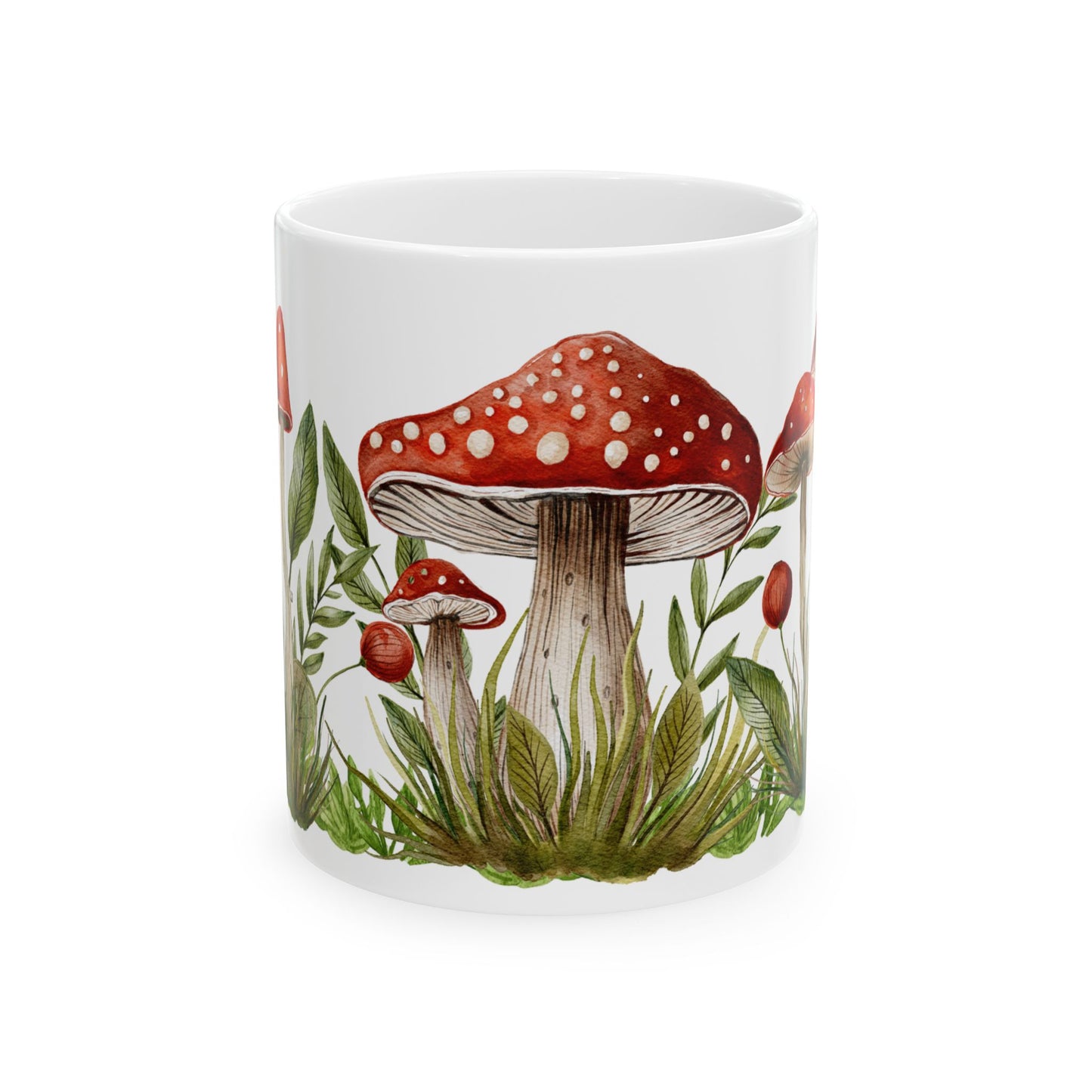 Mushroom Garden Ceramic Mug — Botanical Cottagecore Fungi Coffee Cup (11 oz & 15 oz)