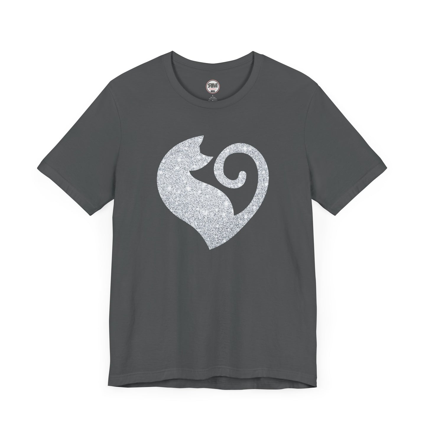 Cat Heart Silver Glitter Look Tee