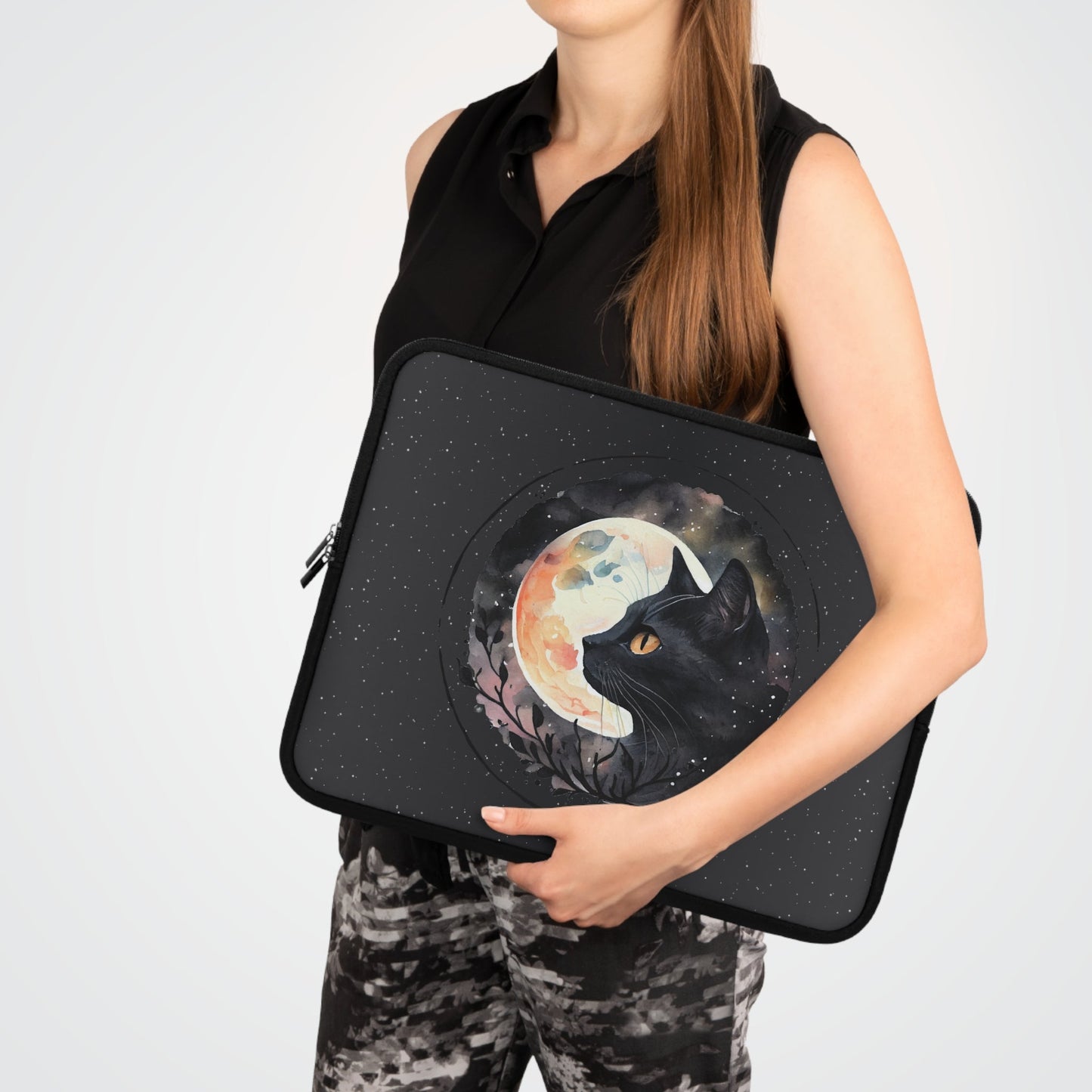 Black Cat in the Moonlight Laptop Sleeve - Witchy Tech Case 7"-17" Printify