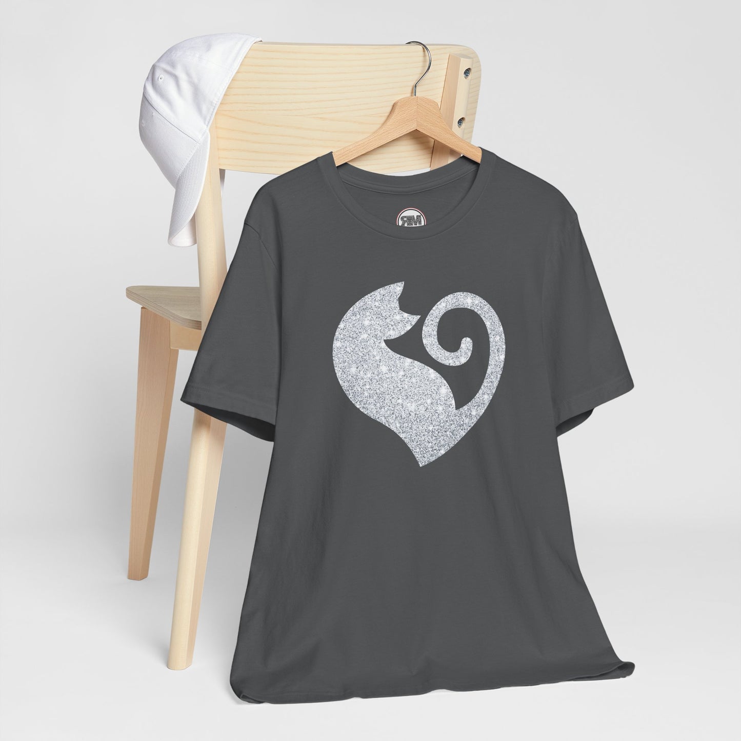 Cat Heart Silver Glitter Look Tee