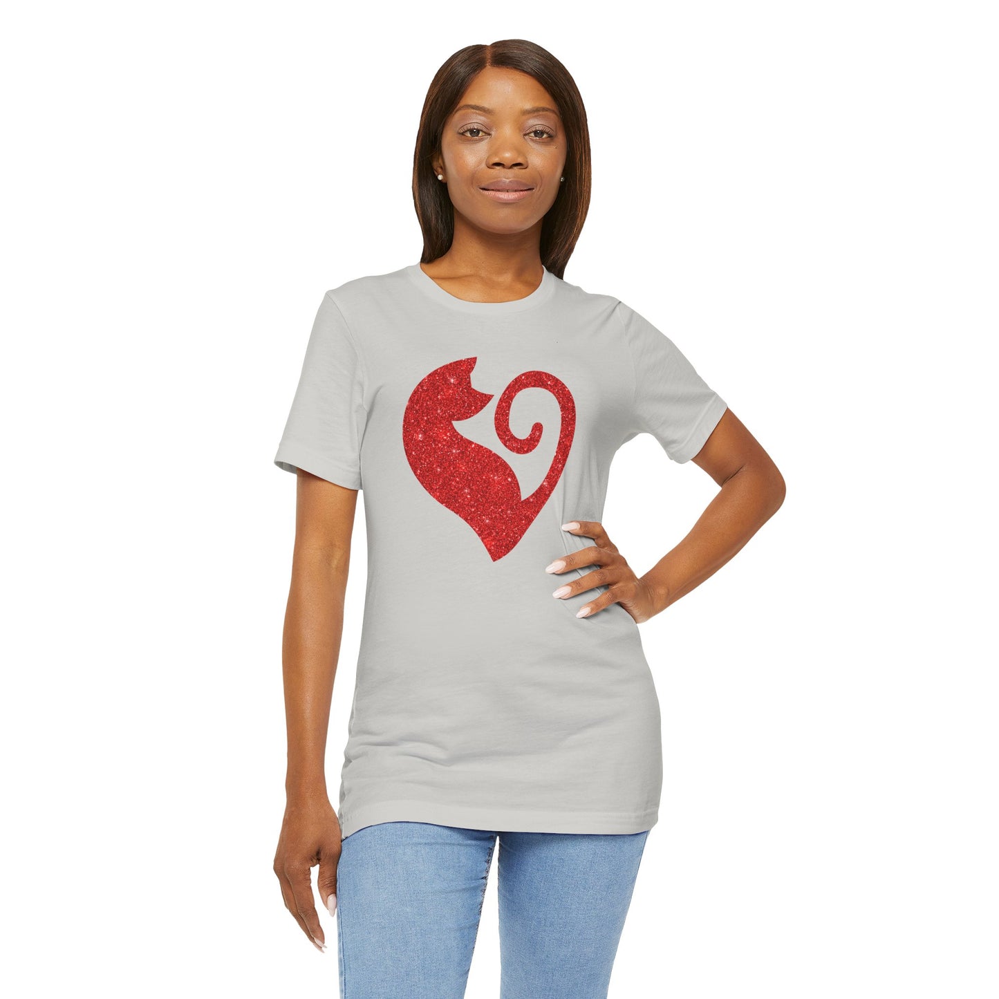 Cat Heart Red Glitter Tee