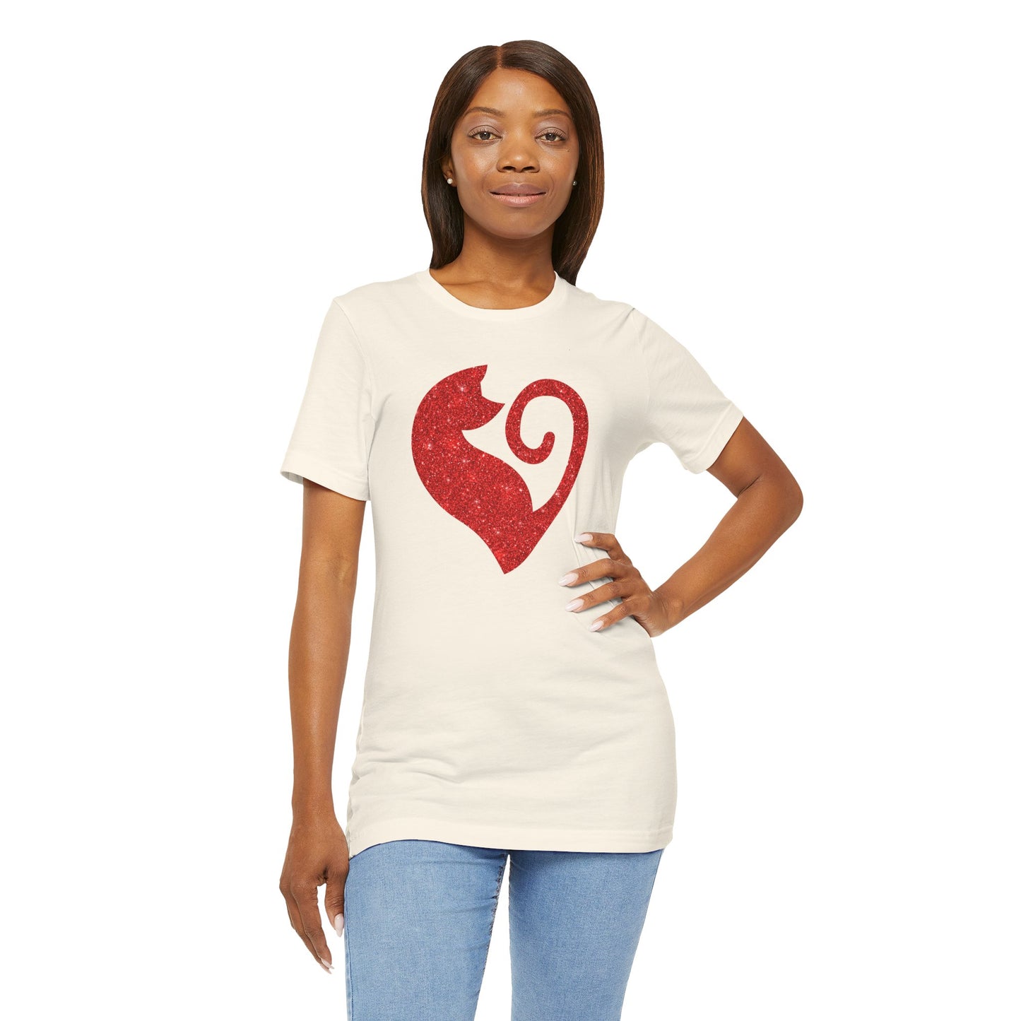 Cat Heart Red Glitter Tee