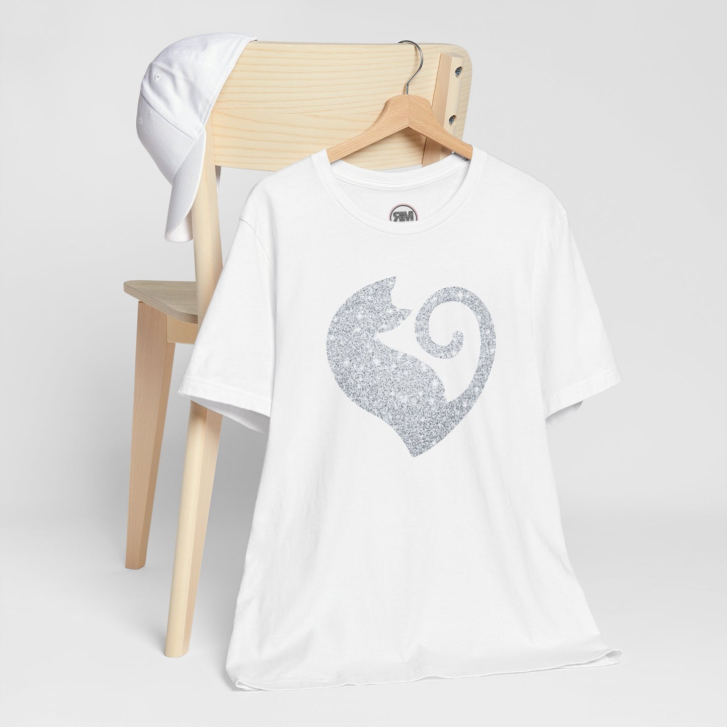 Cat Heart Silver Glitter Look Tee