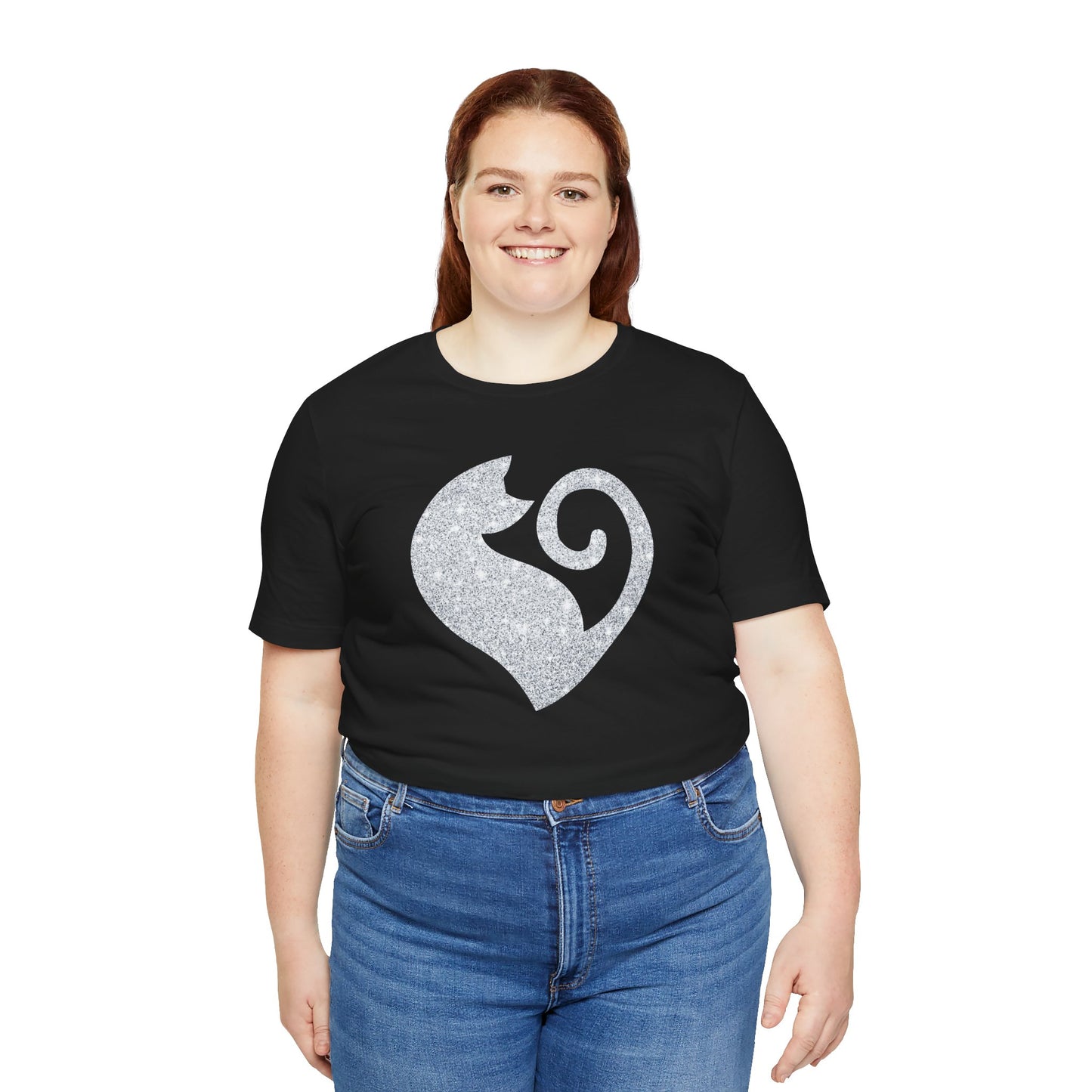 Cat Heart Silver Glitter Look Tee