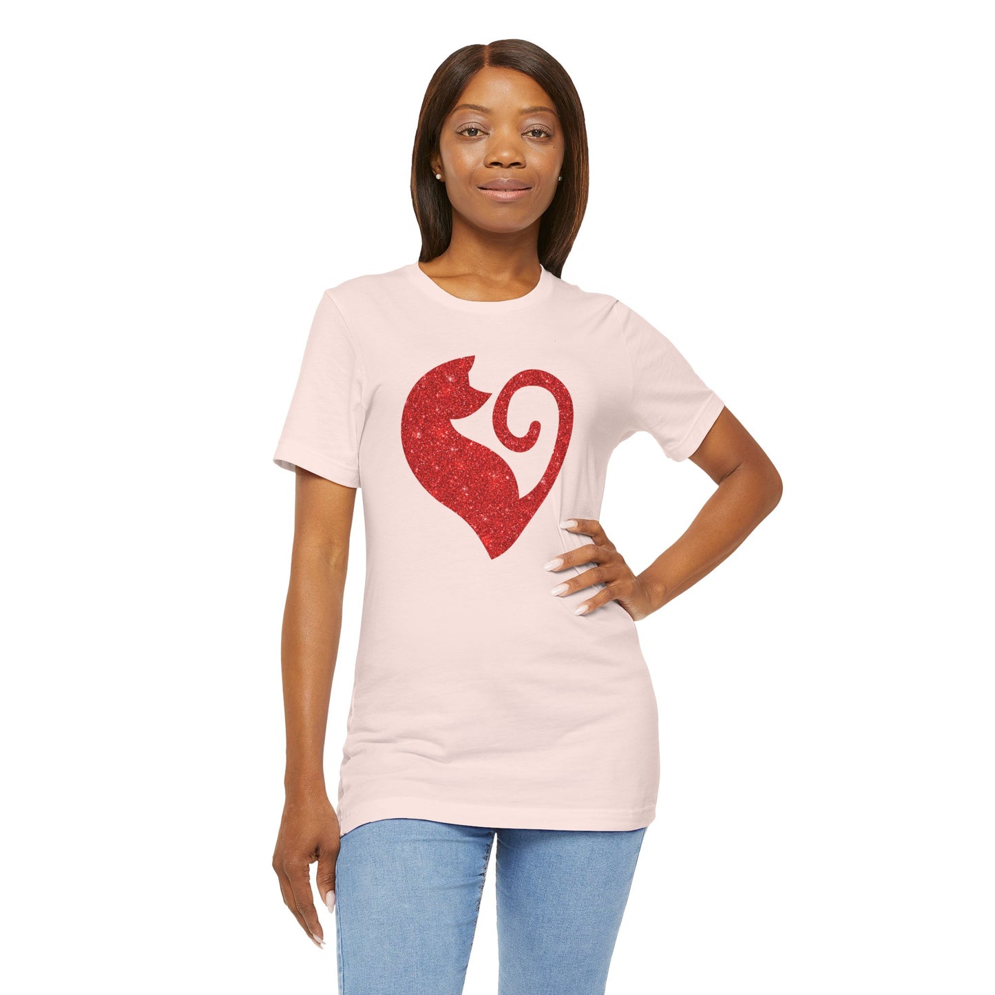 Cat Heart Red Glitter Tee