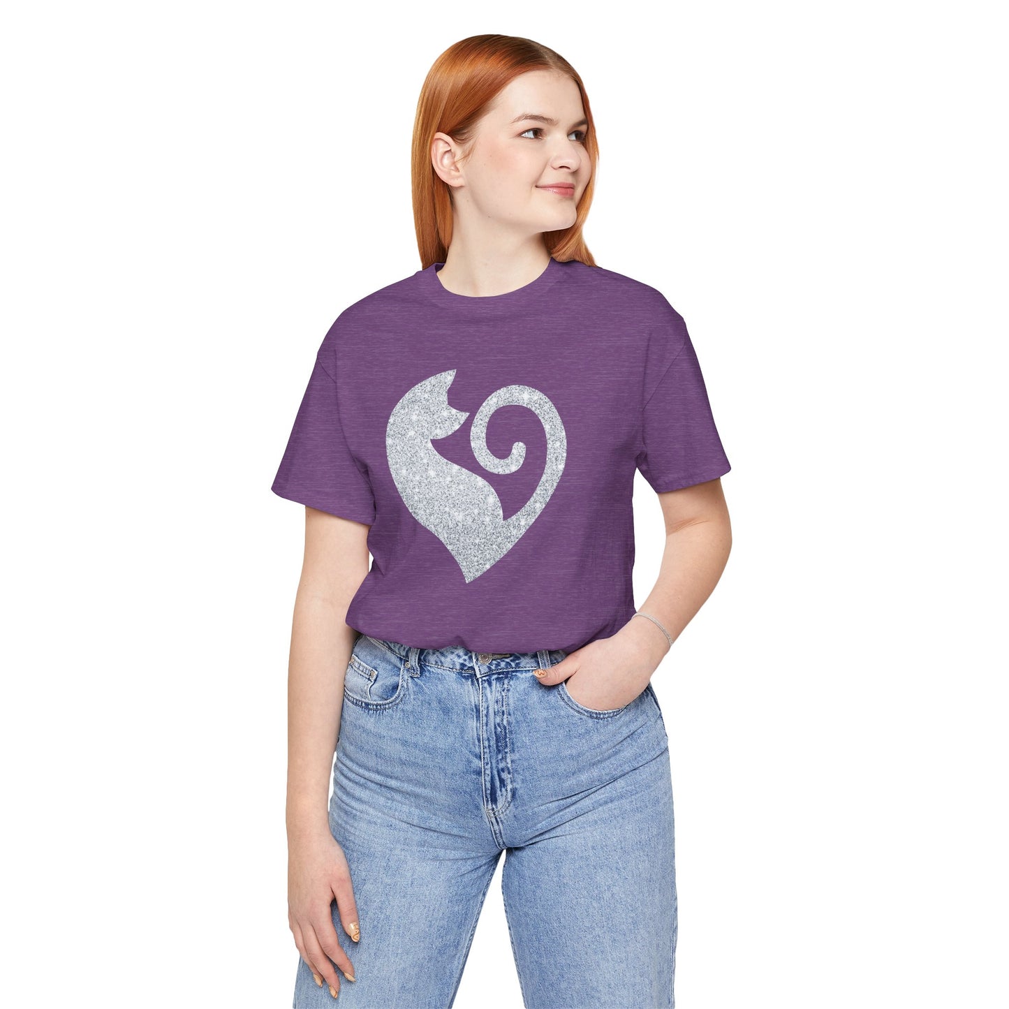 Cat Heart Silver Glitter Look Tee