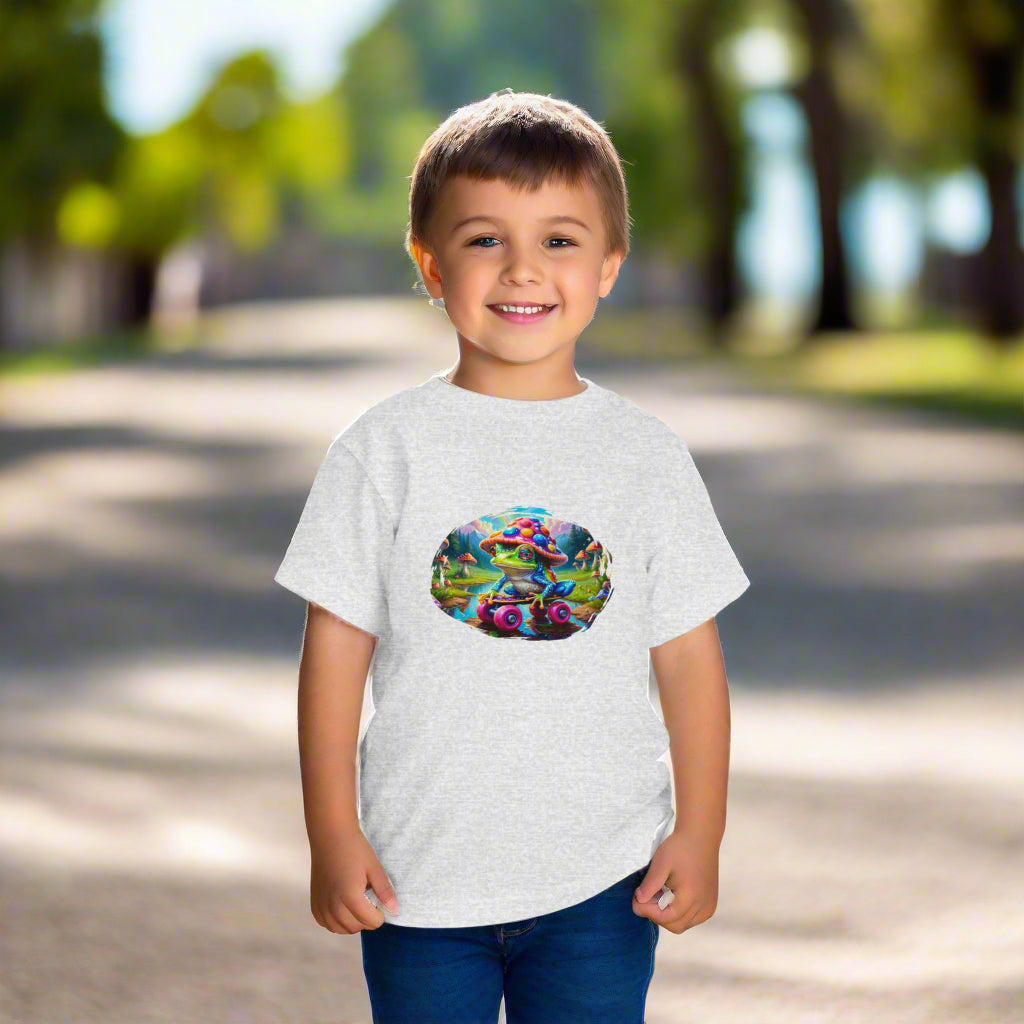 Skateboarding Frog Toddler T Shirt, Playful Frog Skate Tee for Kids