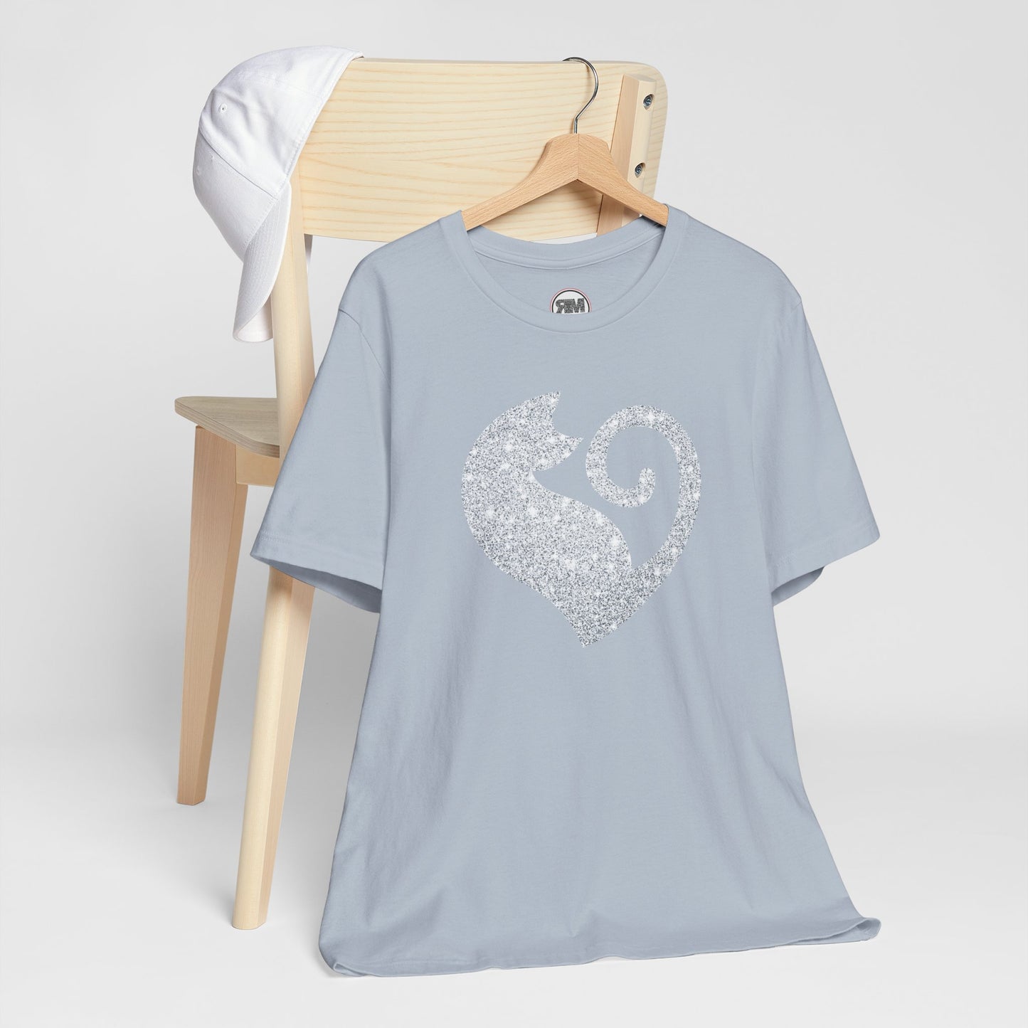Cat Heart Silver Glitter Look Tee