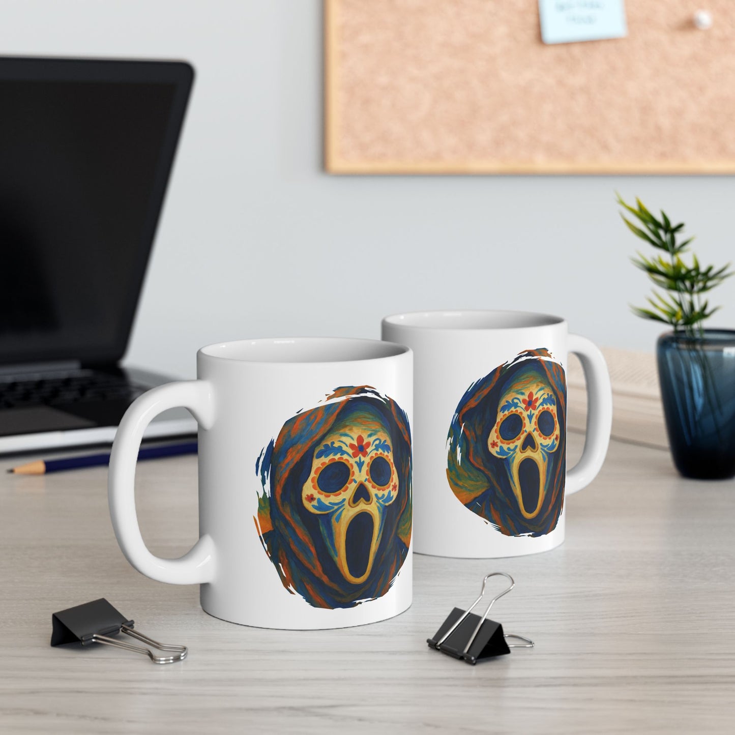 Spooky Sugar Skull Mug | Horrorcore Day of the Dead Coffee Cup Black or White
