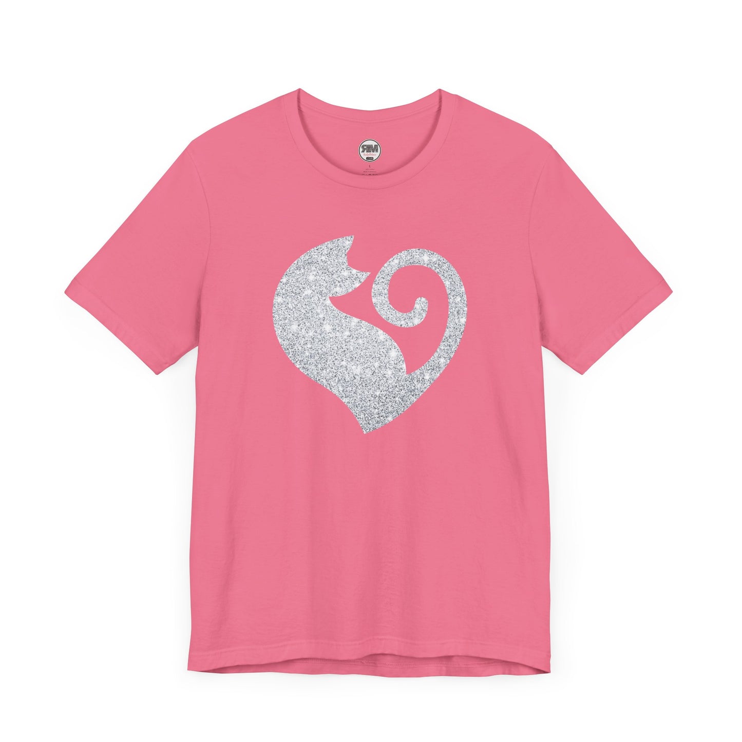 Cat Heart Silver Glitter Look Tee