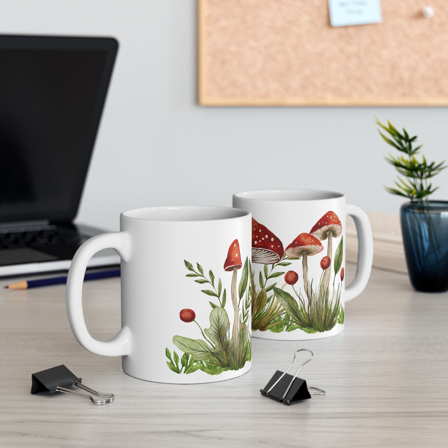Mushroom Garden Ceramic Mug — Botanical Cottagecore Fungi Coffee Cup (11 oz & 15 oz)