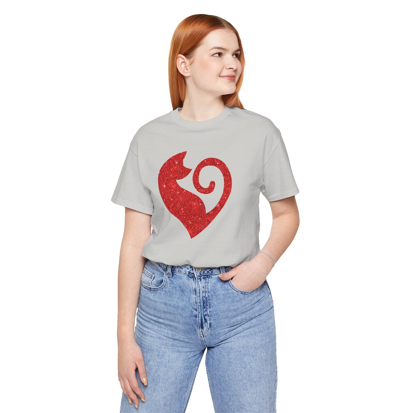 Cat Heart Red Glitter Tee