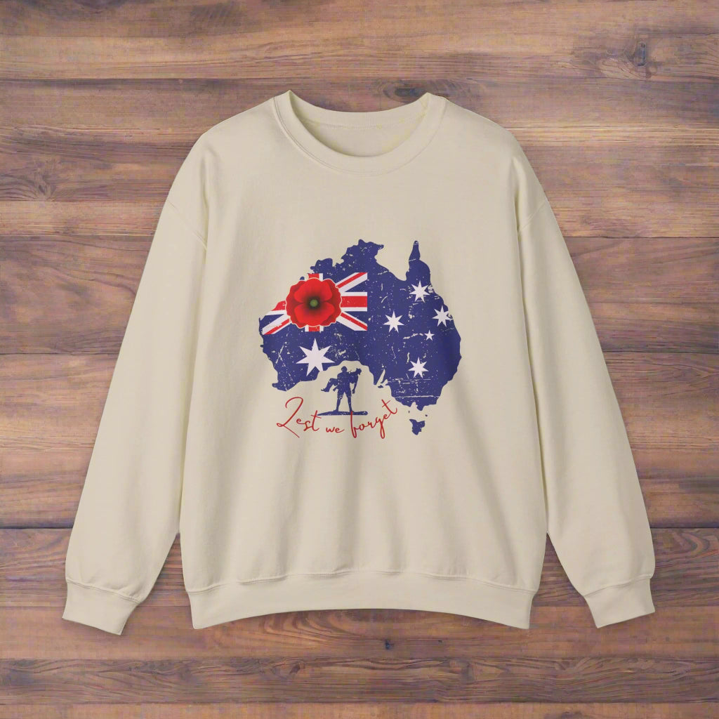 ANZAC Lest We Forget Remembrance Sweatshirt, Australian Anzac Tribute Pullover