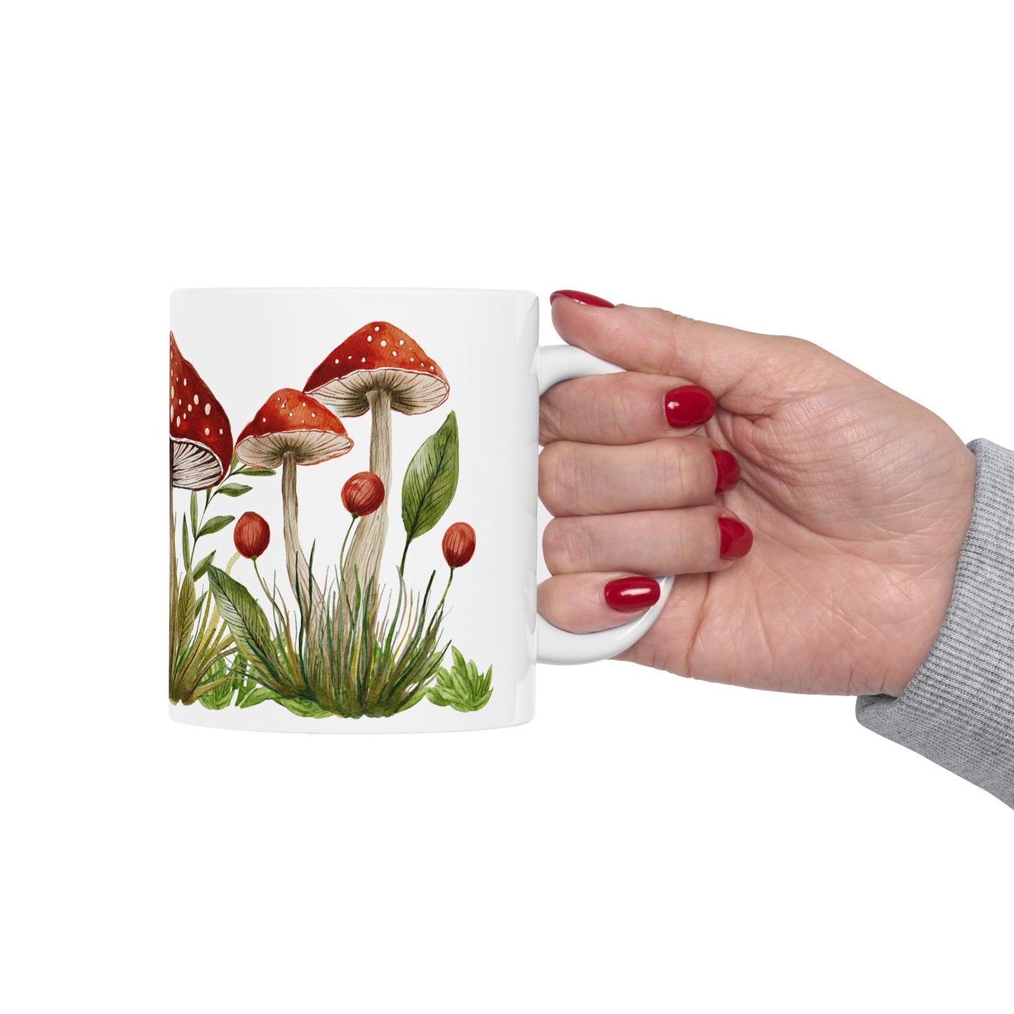Mushroom Garden Ceramic Mug — Botanical Cottagecore Fungi Coffee Cup (11 oz & 15 oz)