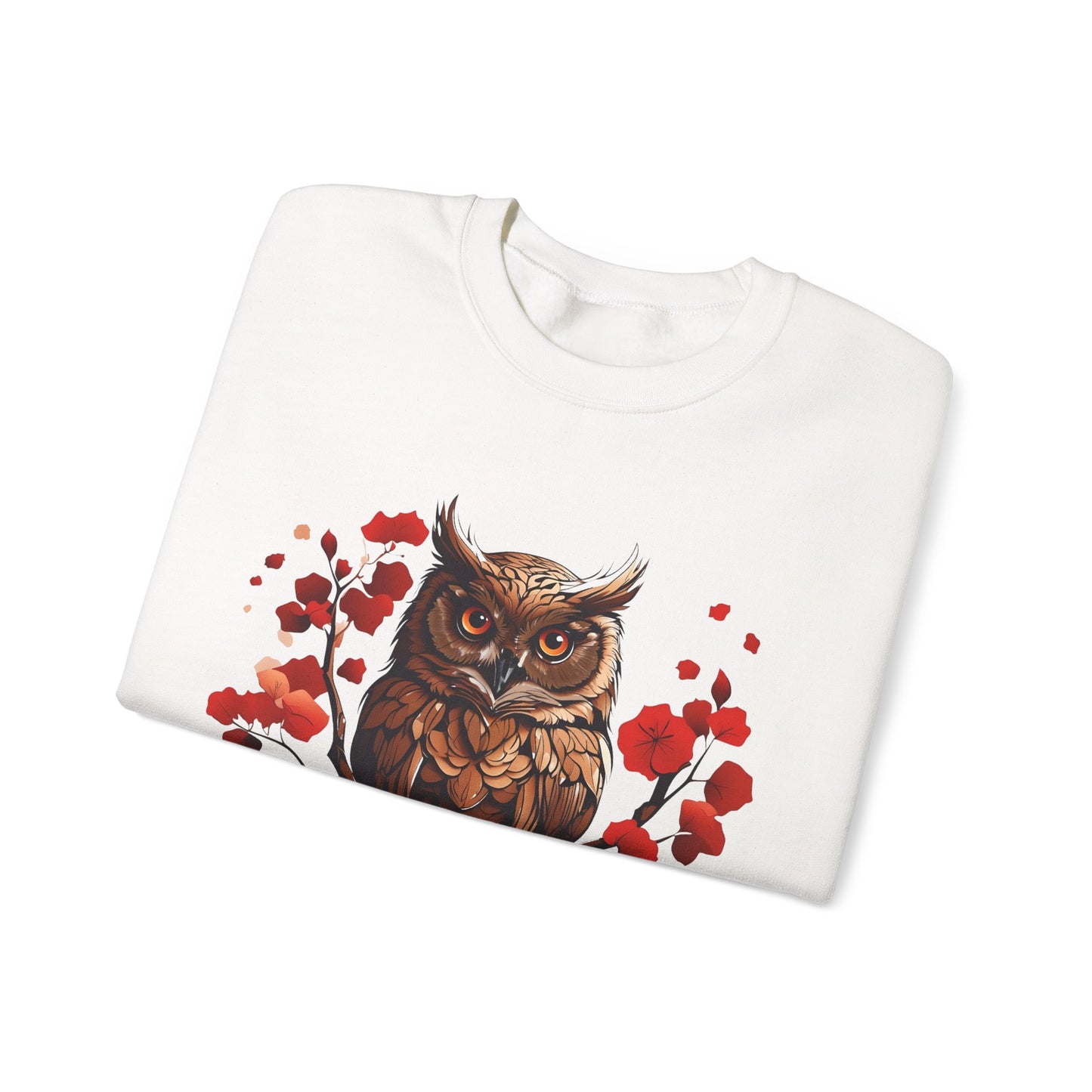 Moon Phase Owl Japanese Cherry Blossom Sweatshirt, Nature Spirit Unisex Pullover