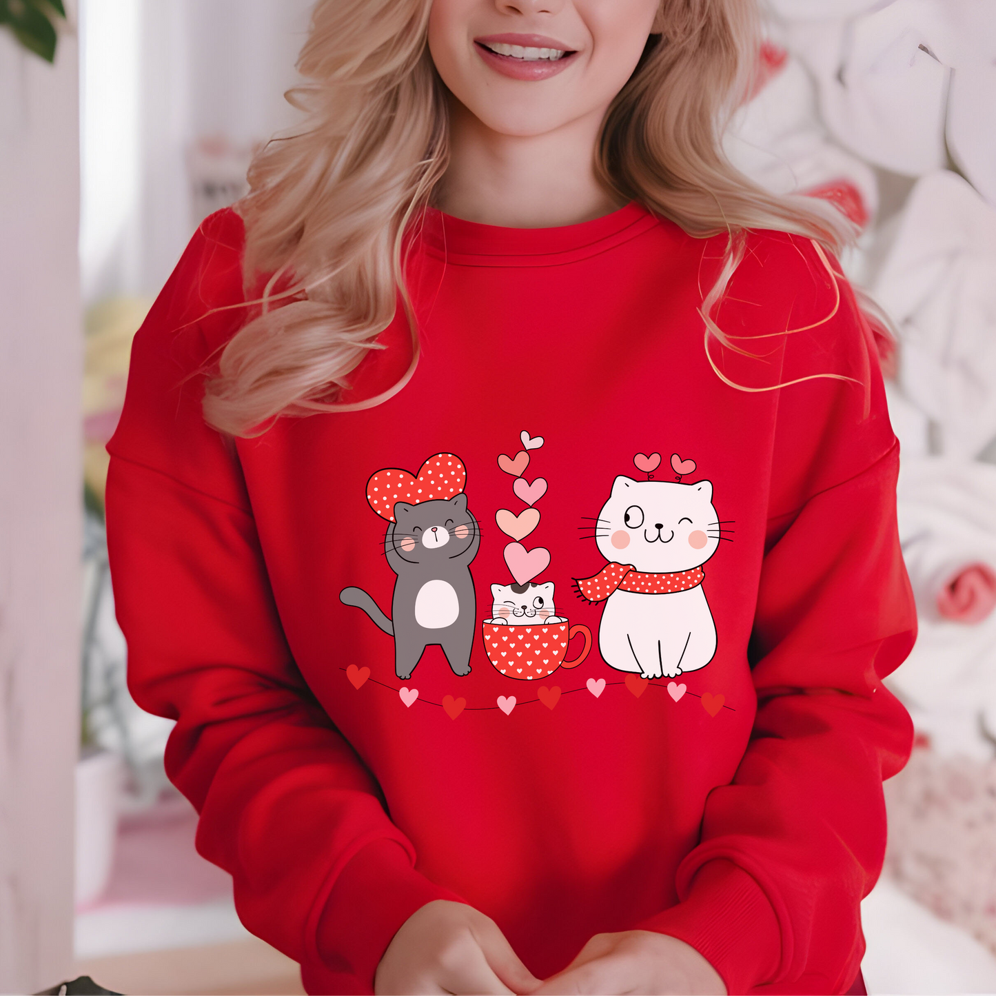Kittens Valentines Day Sweatshirt, Cute Puppy and Kitten Valentines Pullover