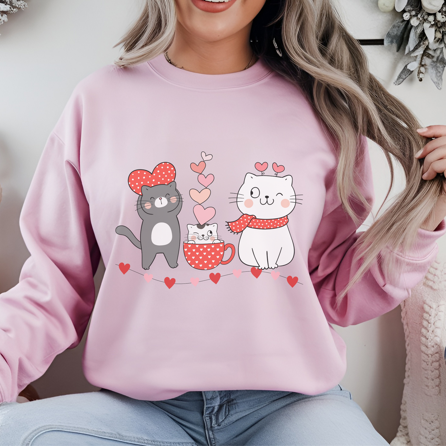 Kittens Valentines Day Sweatshirt, Cute Puppy and Kitten Valentines Pullover