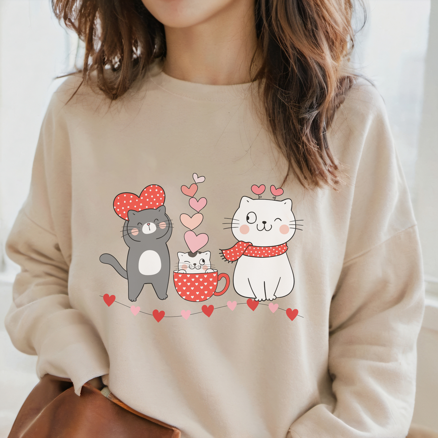 Kittens Valentines Day Sweatshirt, Cute Puppy and Kitten Valentines Pullover