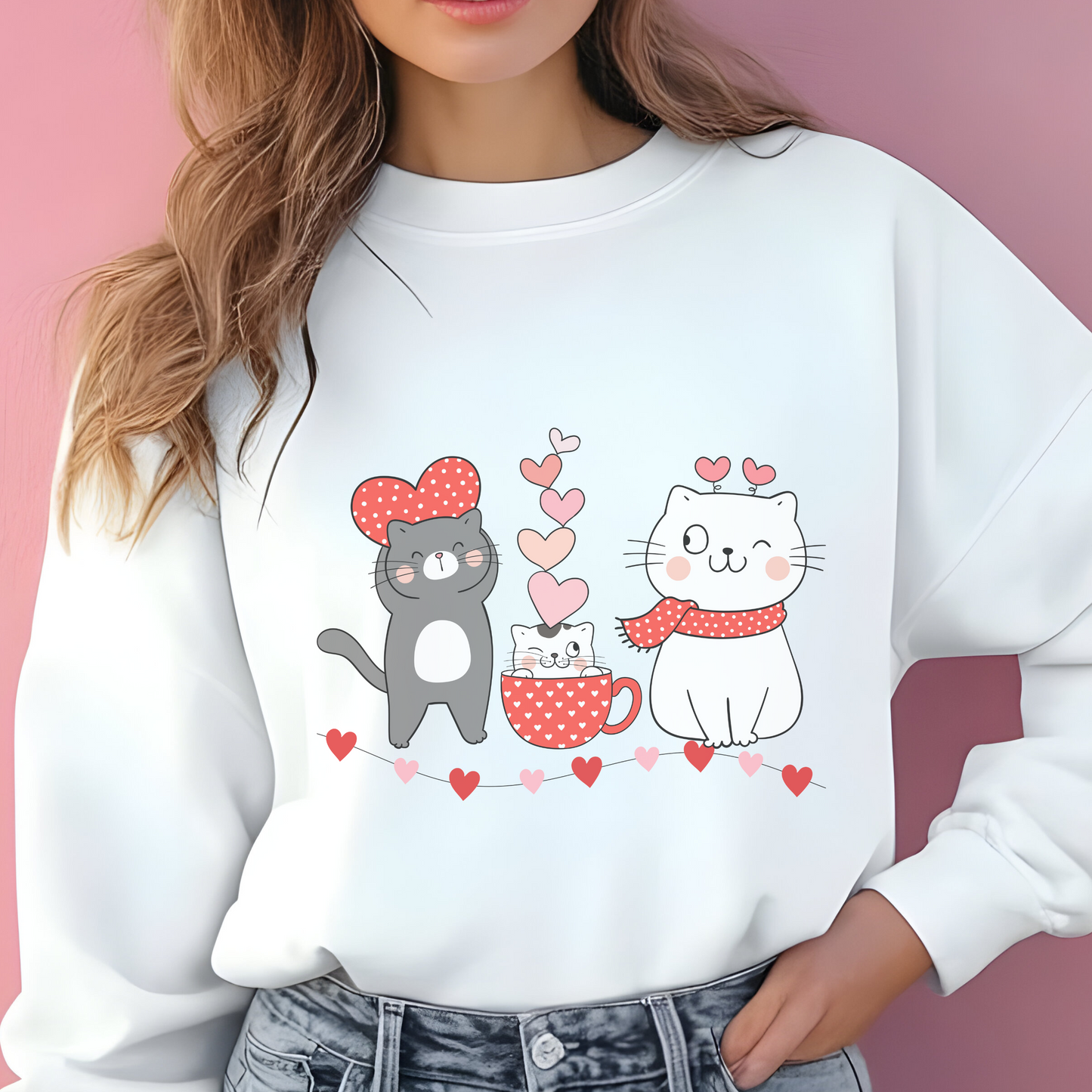 Kittens Valentines Day Sweatshirt, Cute Puppy and Kitten Valentines Pullover