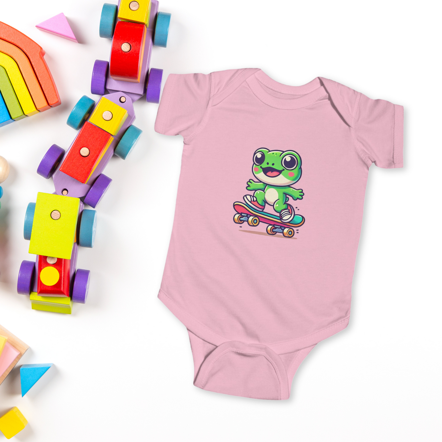 Skateboarding Frog Infant Baby Bodysuit, Newborn Frog Skate Outfit
