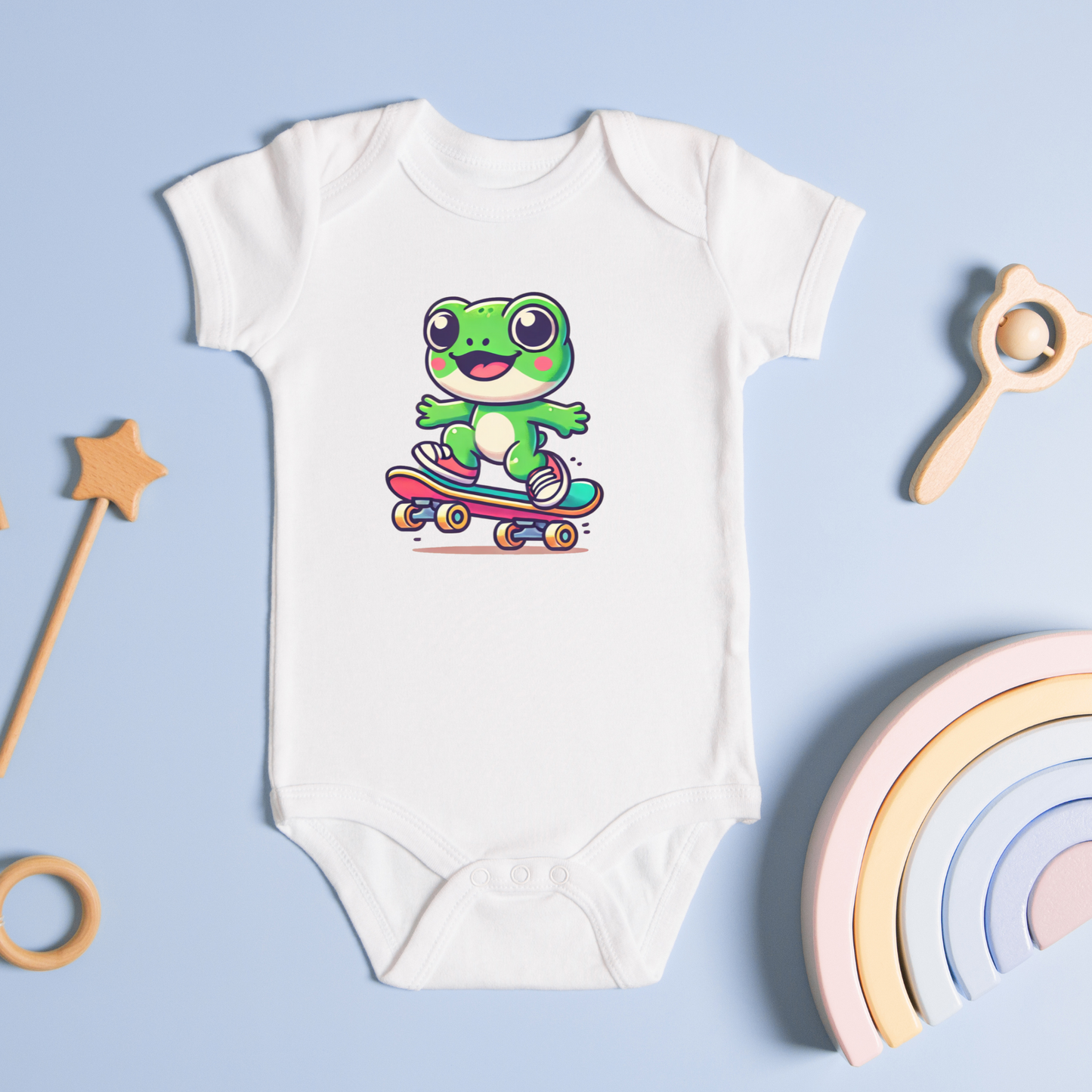Skateboarding Frog Infant Baby Bodysuit, Newborn Frog Skate Outfit