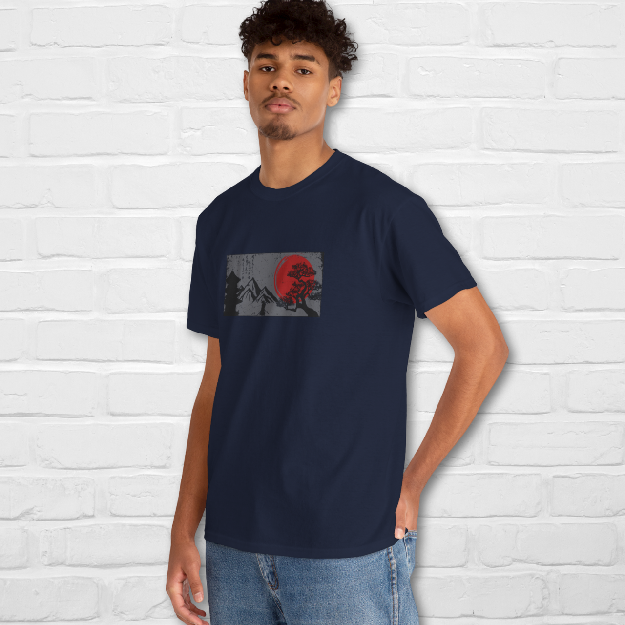 Zen warrior t-shirt featuring a traditional Japanese scene for men