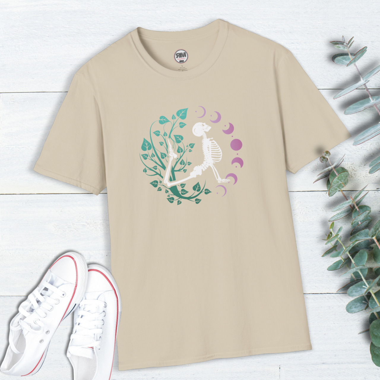 Yoga Skeleton Moon Phase T Shirt, Celestial Yoga Skeleton Tee