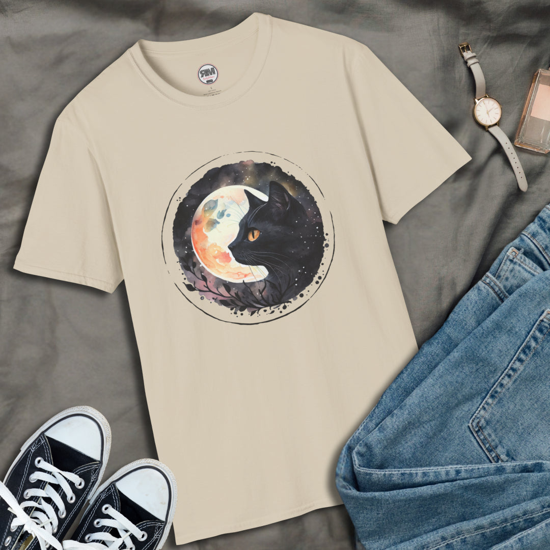 Black Cat in the Moonlight T-Shirt - Witchy Lunar Glow Tee