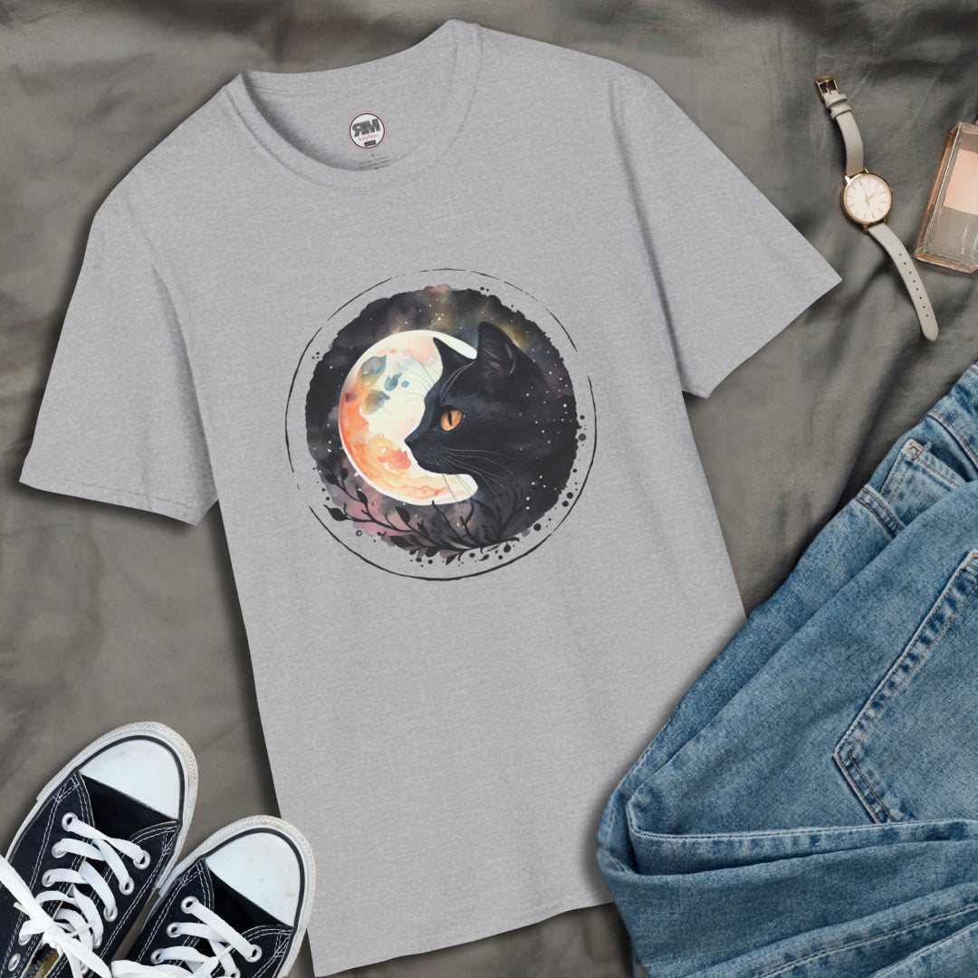 Black Cat in the Moonlight T-Shirt - Witchy Lunar Glow Tee