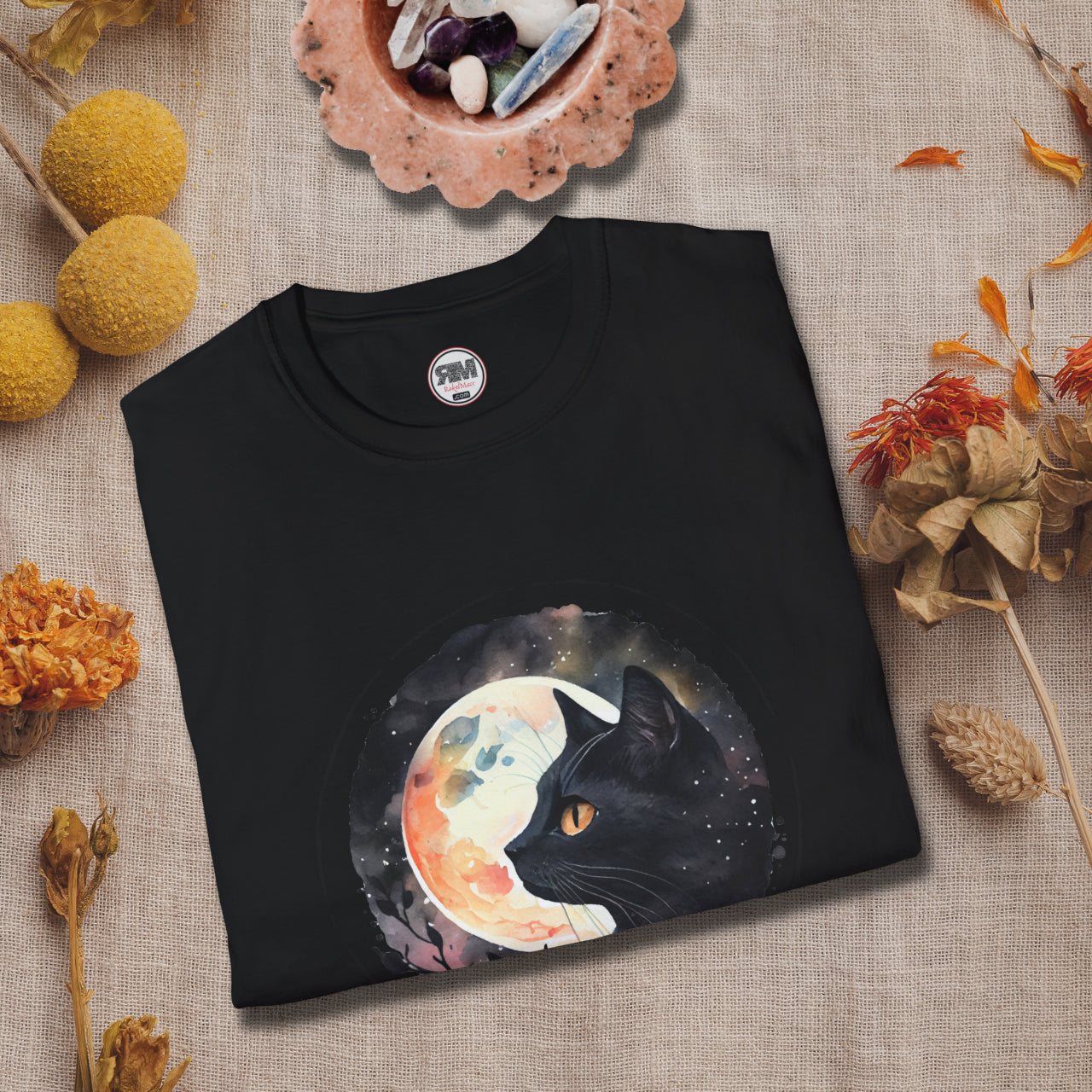 Black Cat in the Moonlight T-Shirt - Witchy Lunar Glow Tee