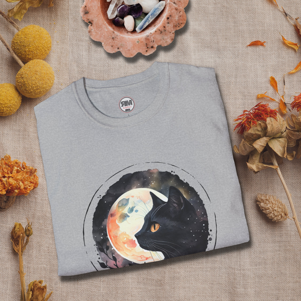 Black Cat in the Moonlight T-Shirt - Witchy Lunar Glow Tee