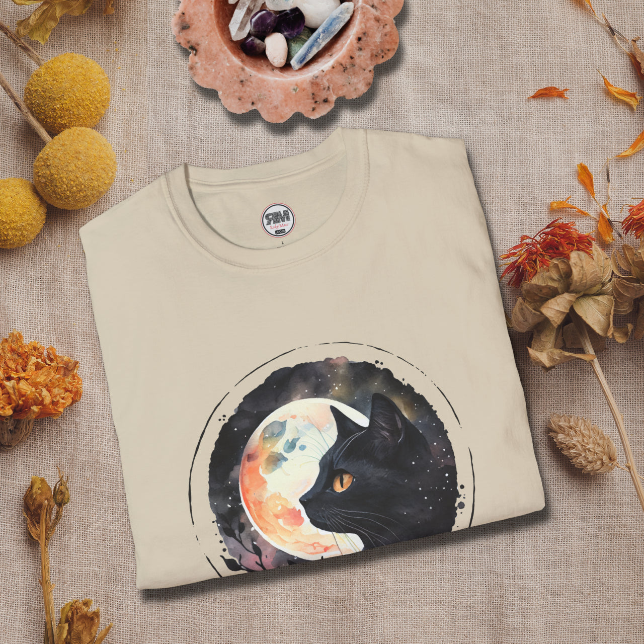 Black Cat in the Moonlight T-Shirt - Witchy Lunar Glow Tee