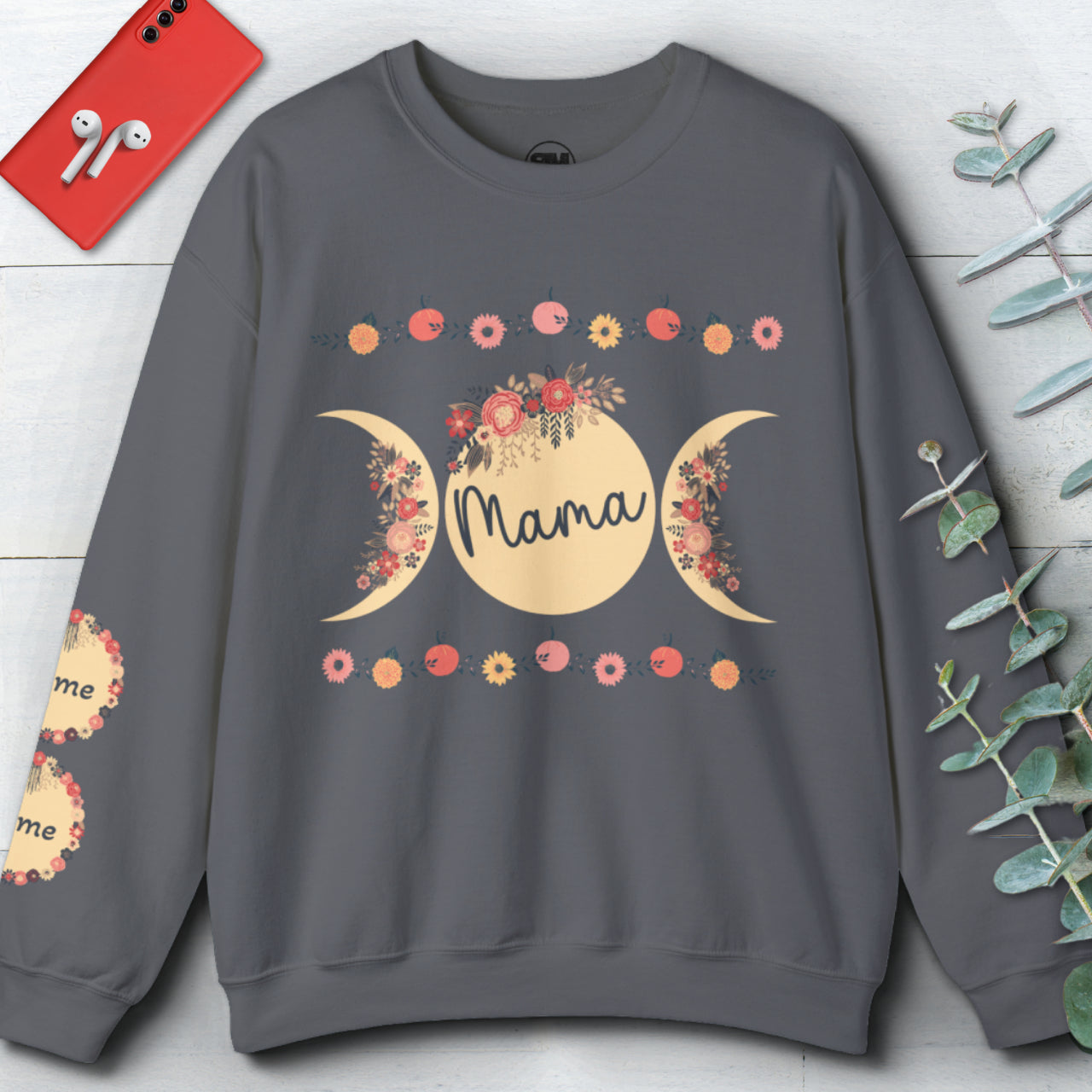Custom Mama Sweatshirt with Sleeve Print, Personalized Mama Gift