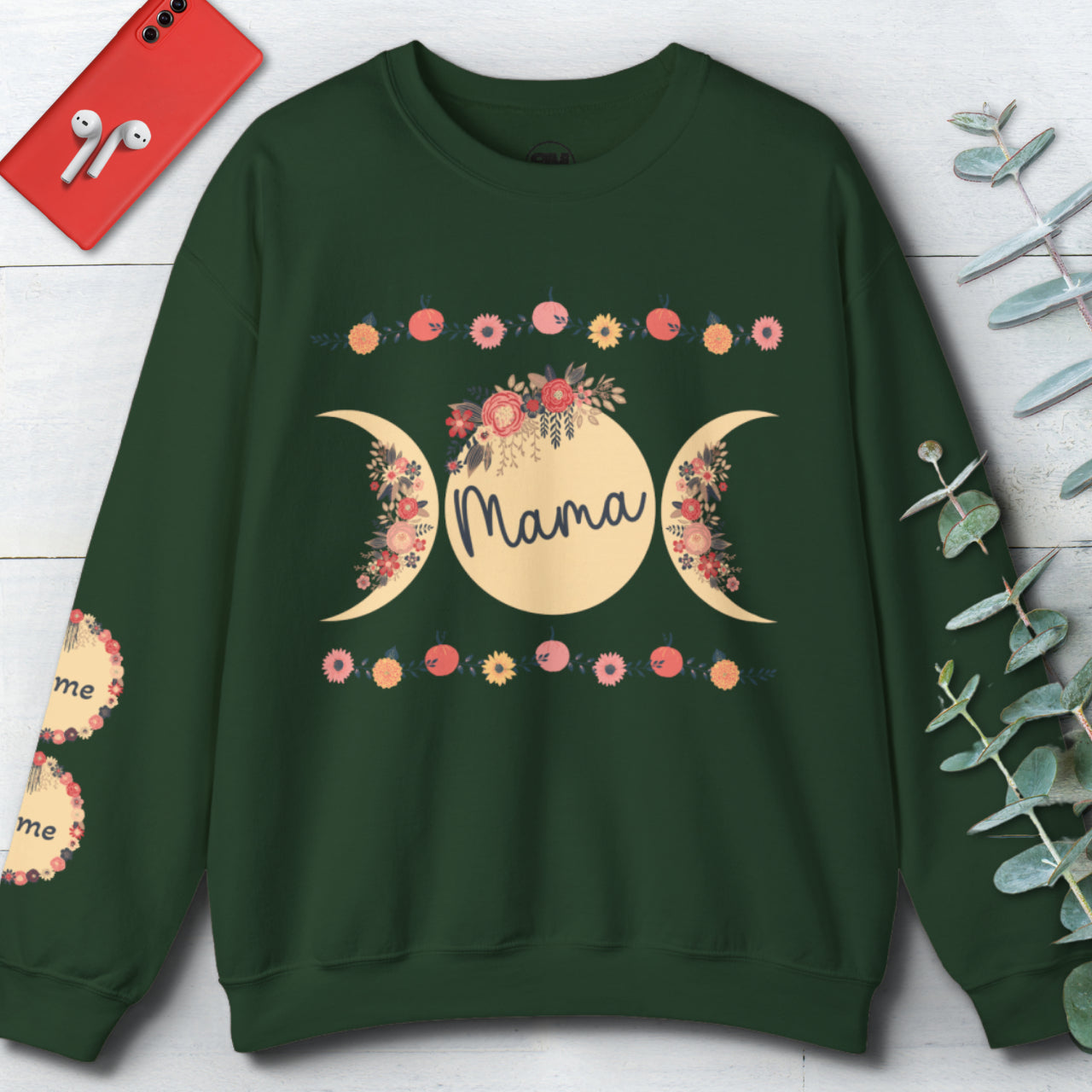 Custom Mama Sweatshirt with Sleeve Print, Personalized Mama Gift